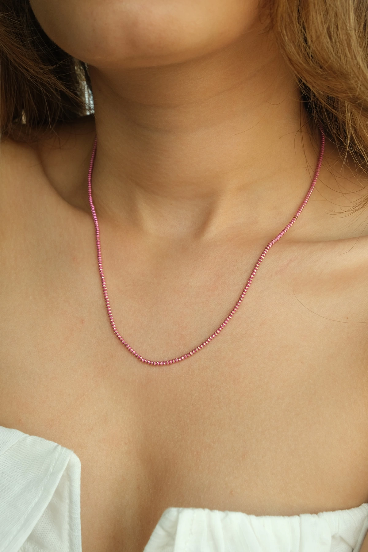 Asil 14 Ayar İtalyan Toplu Pembe Mineli Altın Kolye KLY2951