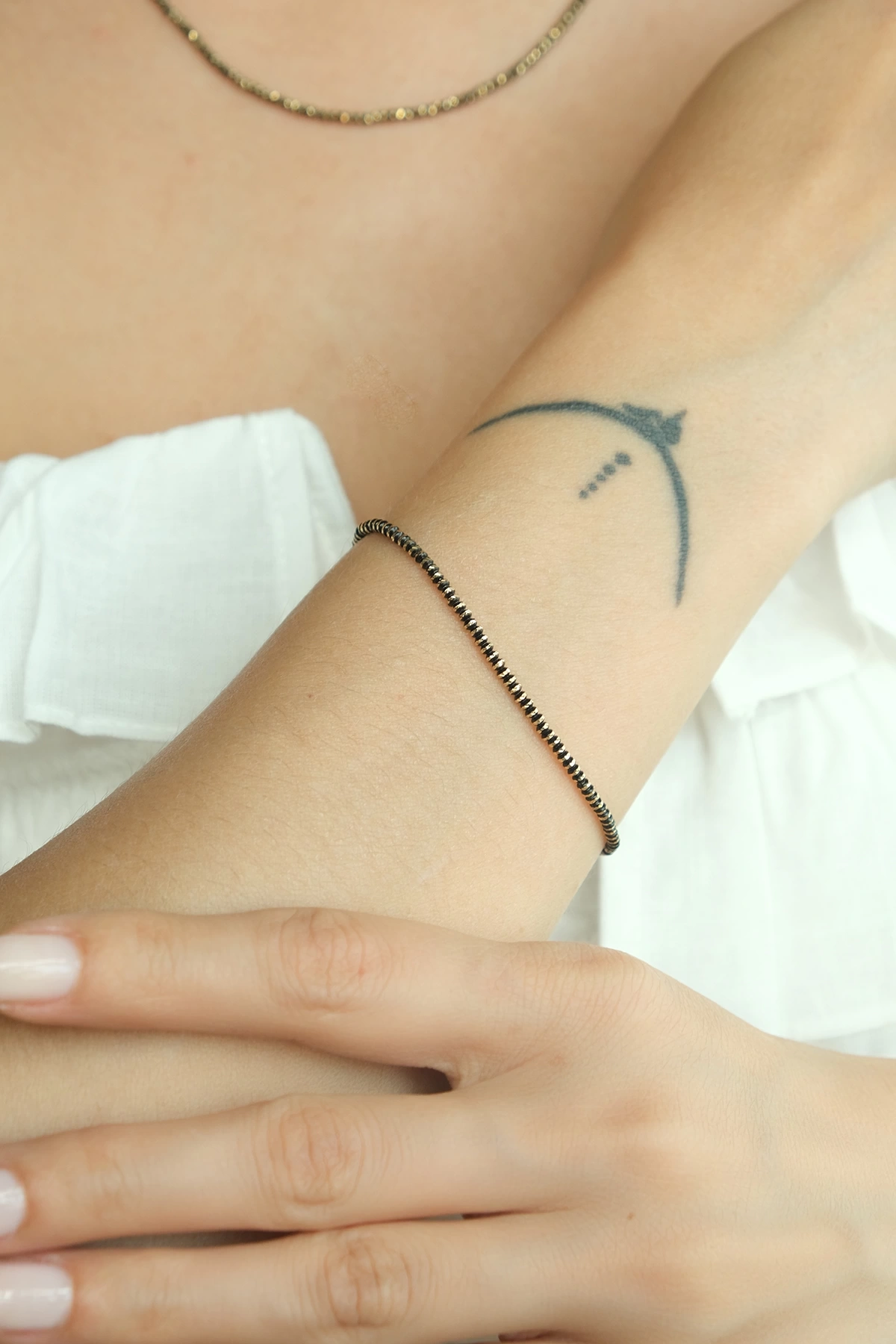 Asil 14 Ayar İtalyan Toplu Siyah Mineli Altın Bileklik BLK3328