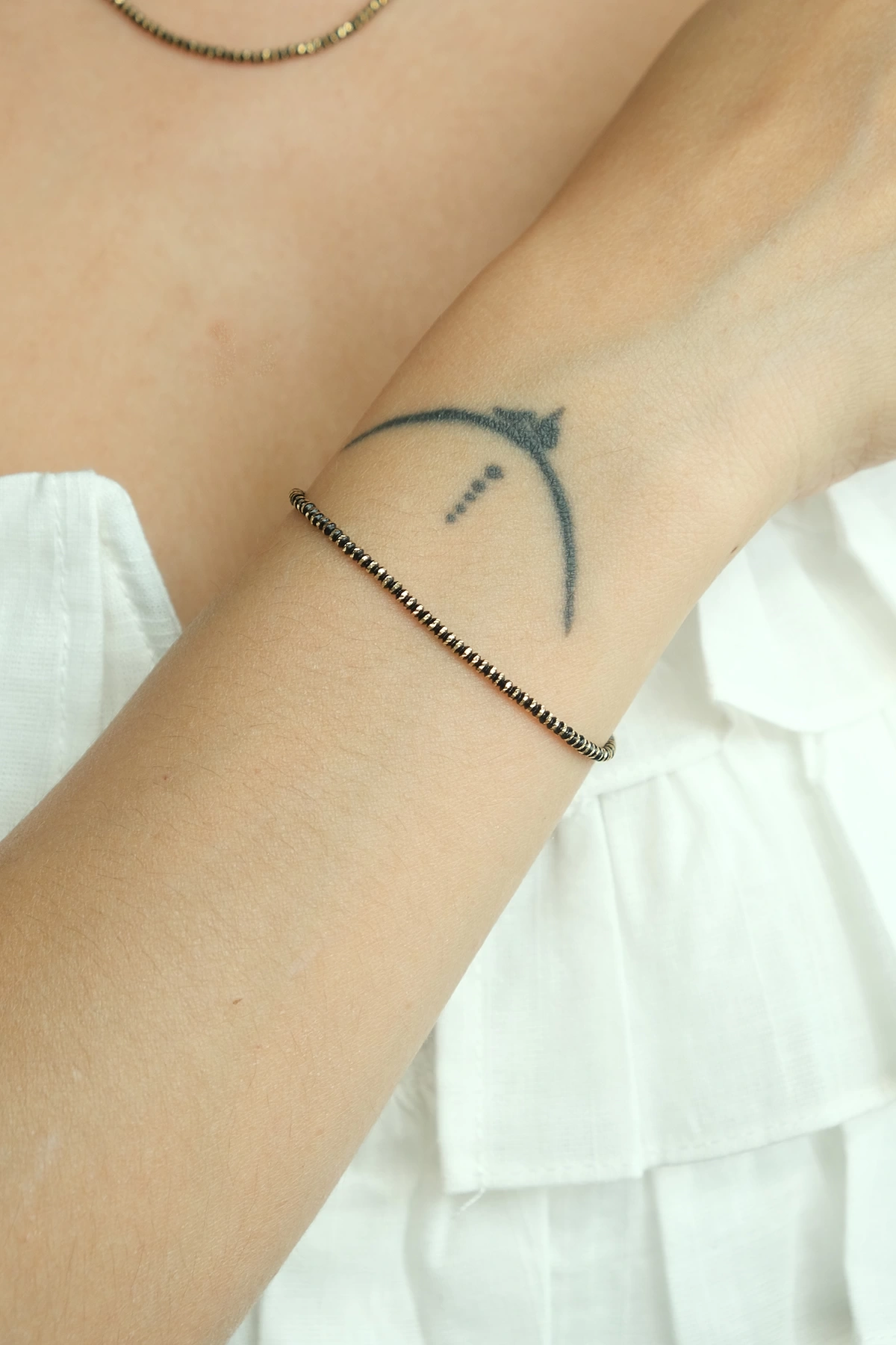 Asil 14 Ayar İtalyan Toplu Siyah Mineli Altın Bileklik BLK3328