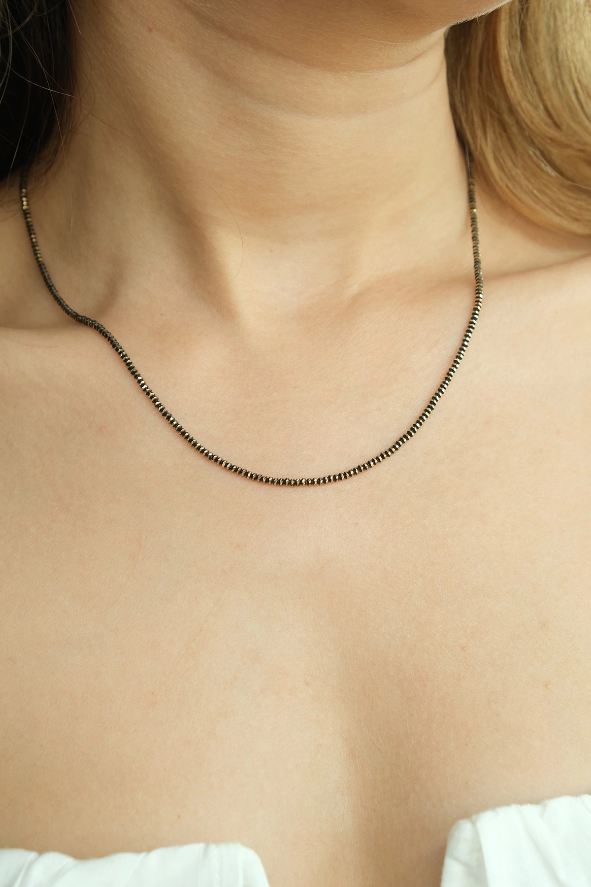 Asil 14 Ayar İtalyan Toplu Siyah Mineli Altın Kolye KLY2471