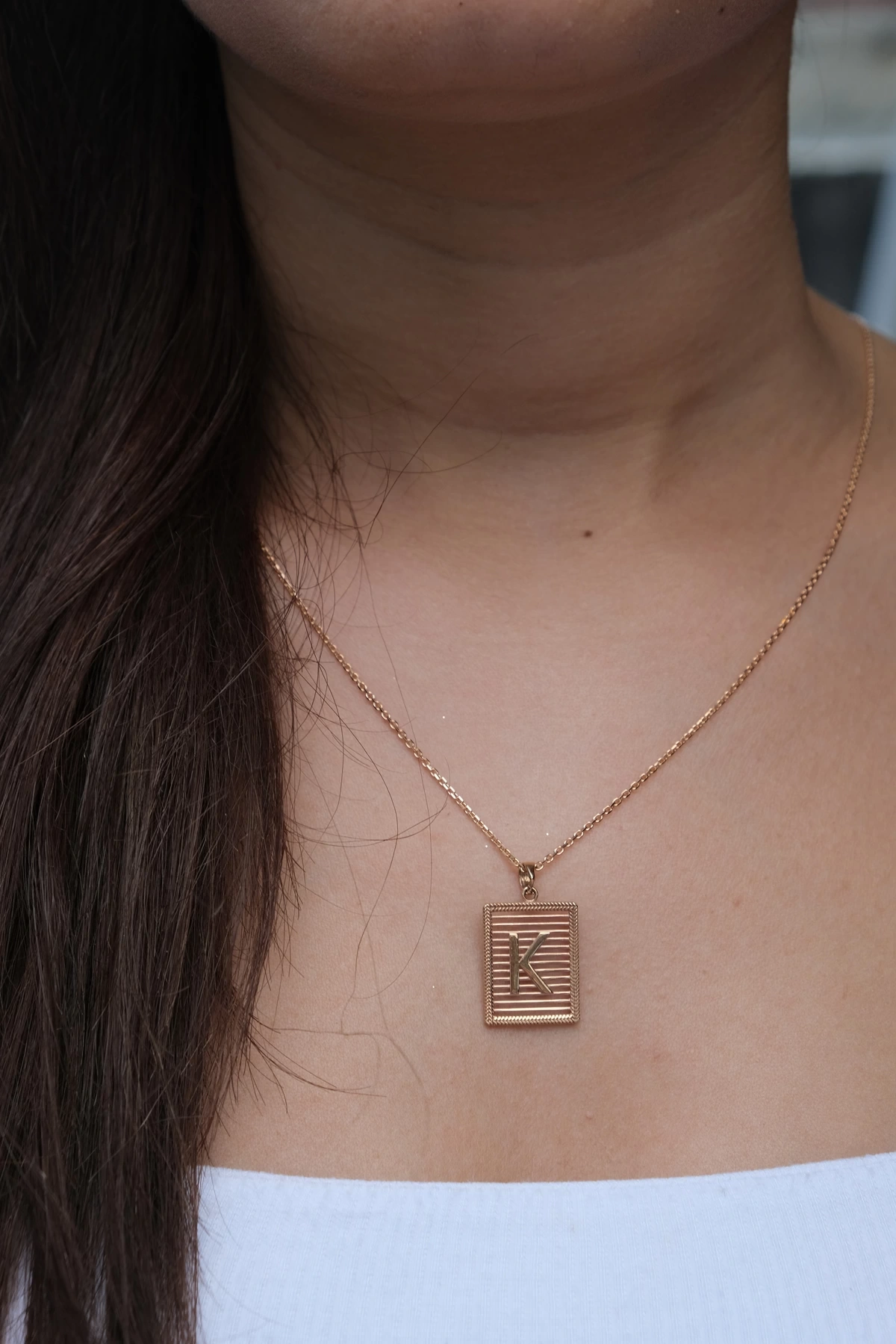 Asil 14 Ayar Izgaralı K Harfi Altın Kolye Ucu KLU1916