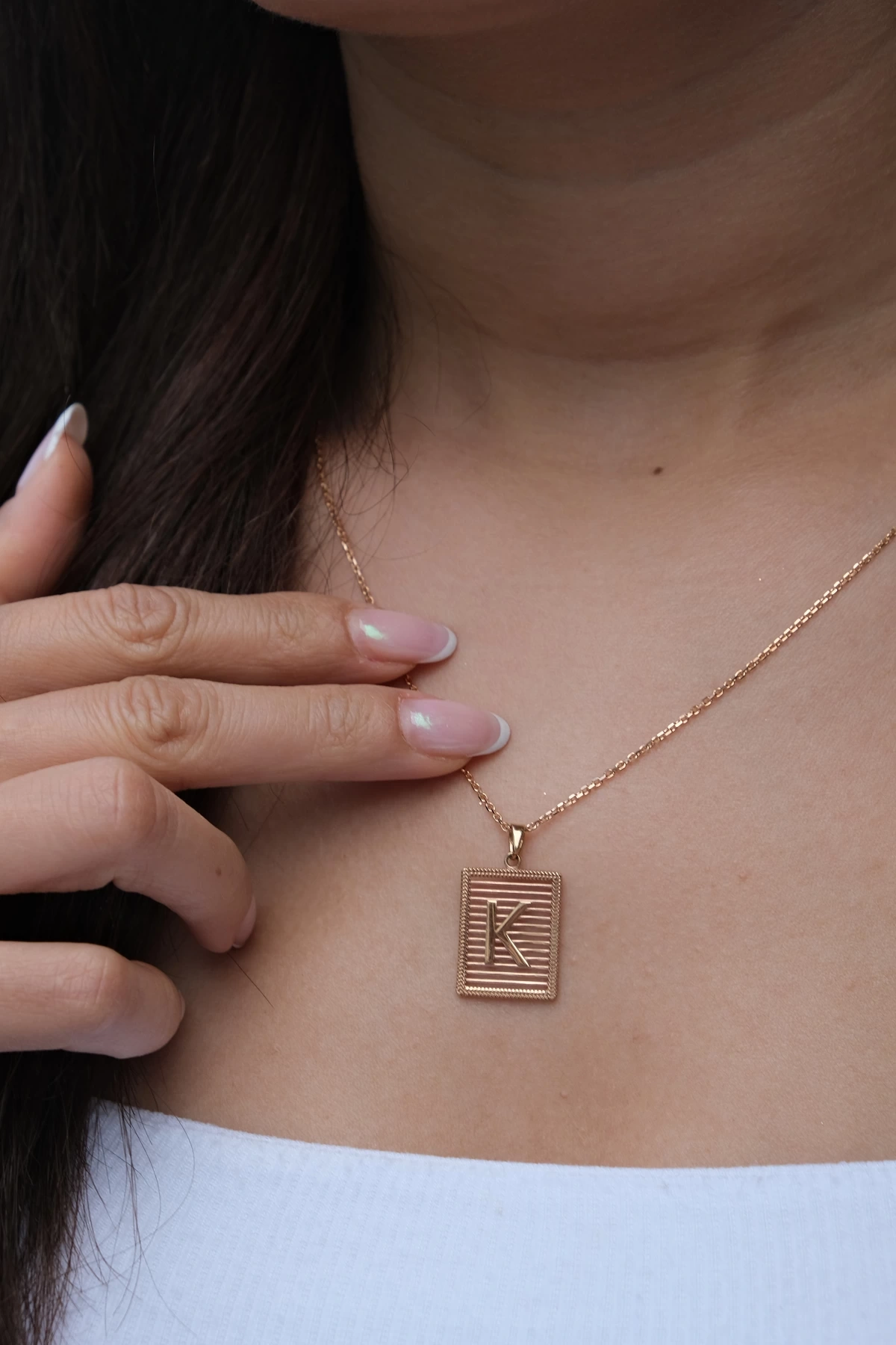 Asil 14 Ayar Izgaralı K Harfi Altın Kolye Ucu KLU1916