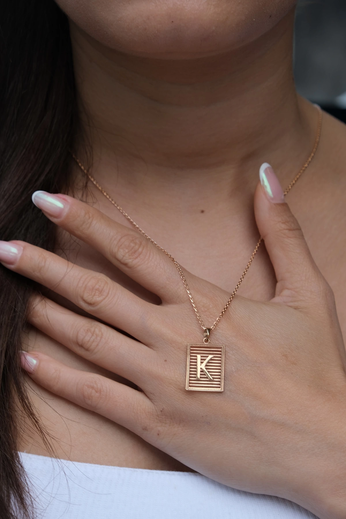 Asil 14 Ayar Izgaralı K Harfi Altın Kolye Ucu KLU1916