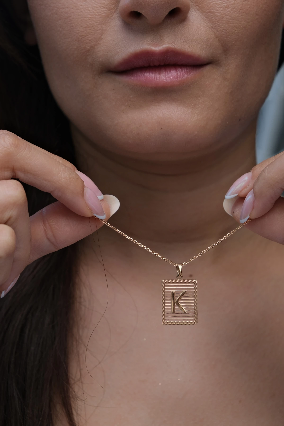 Asil 14 Ayar Izgaralı K Harfi Altın Kolye Ucu KLU1916