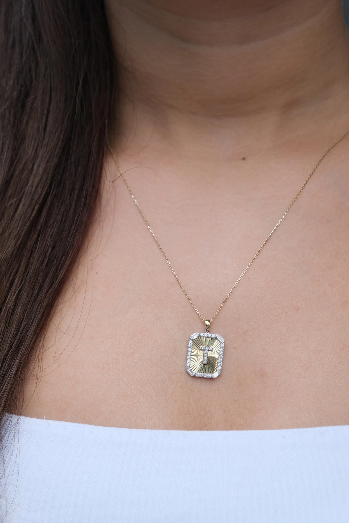 Asil 14 Ayar Kalemli T Harfi Altın Kolye Ucu KLU1273