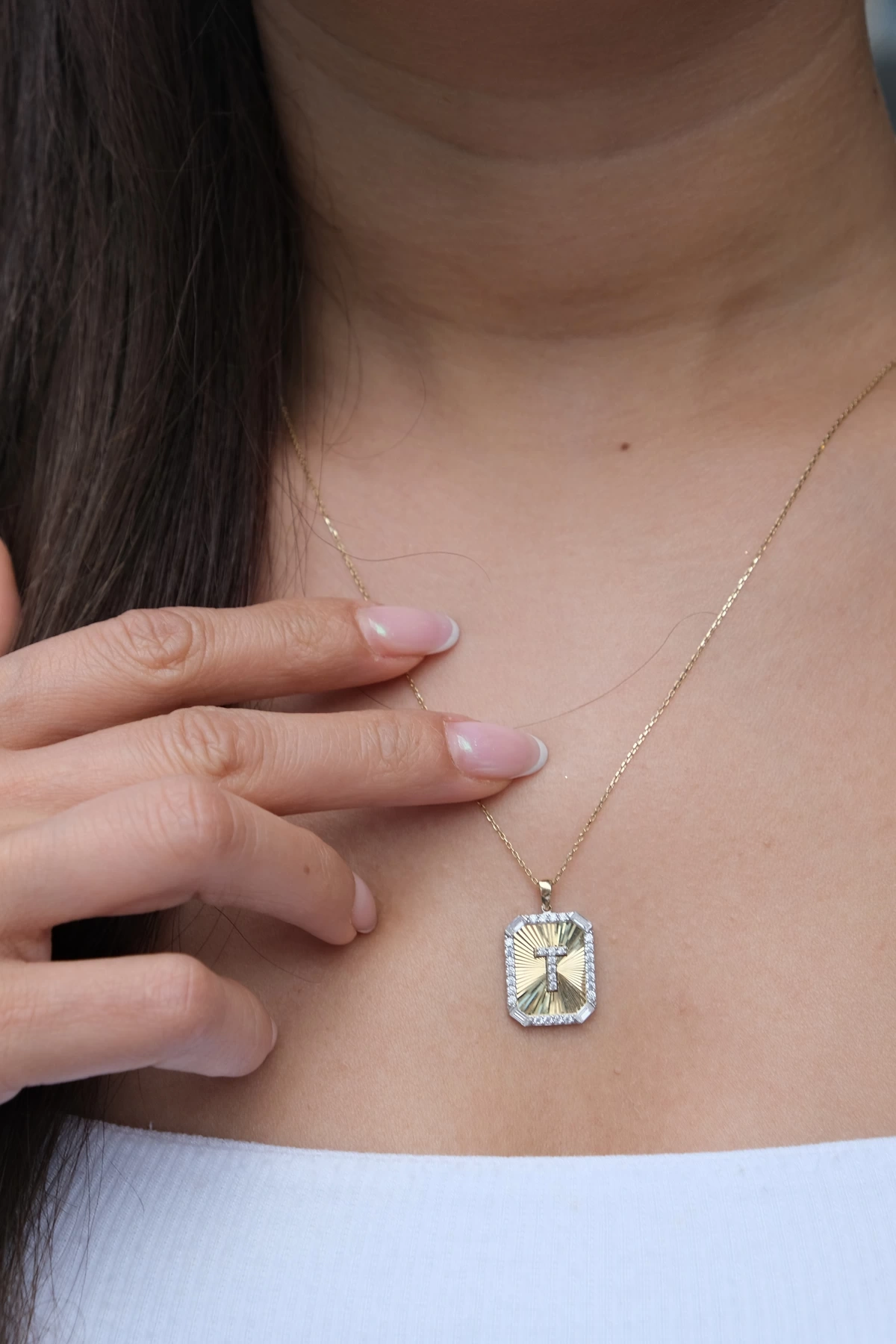 Asil 14 Ayar Kalemli T Harfi Altın Kolye Ucu KLU1273