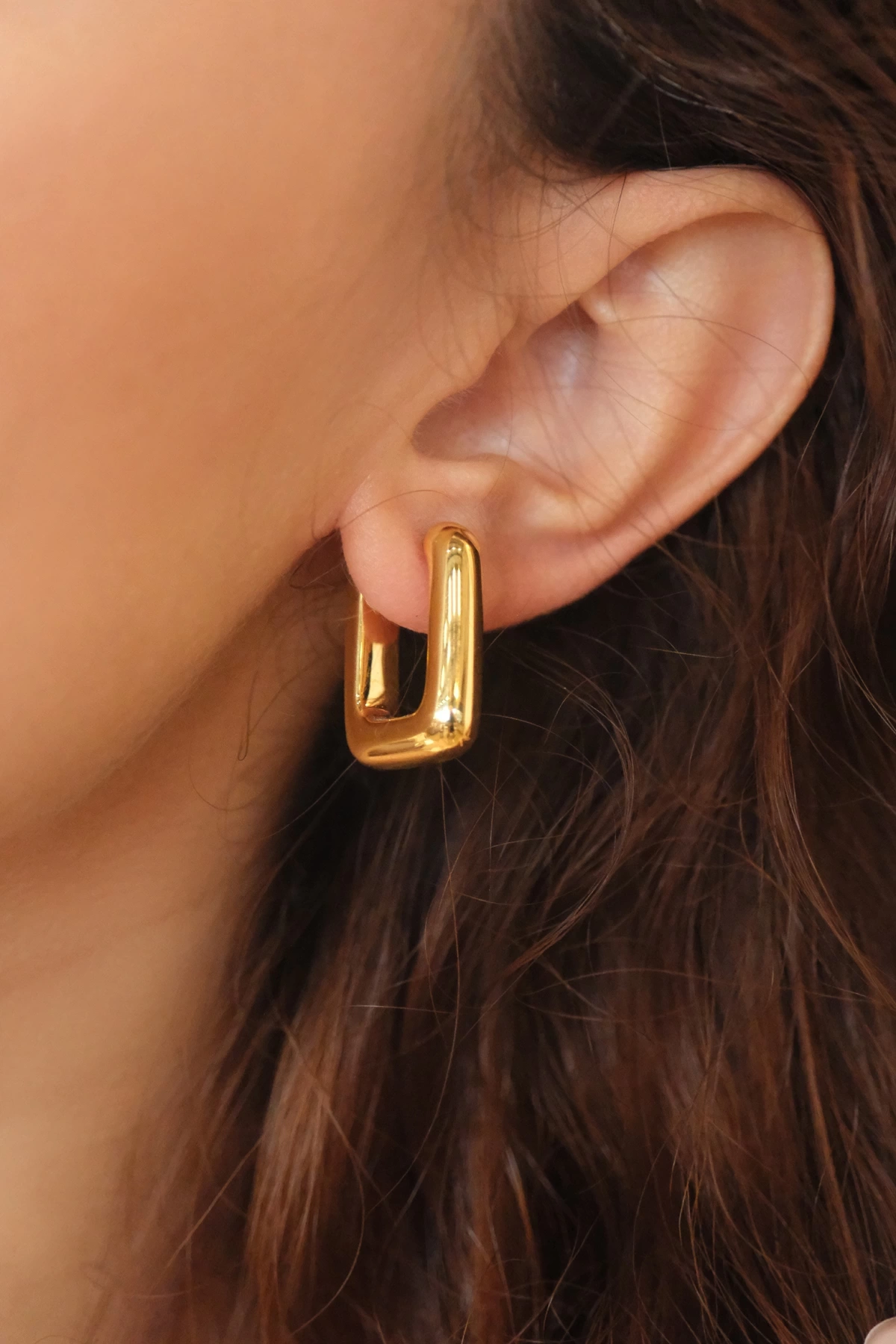 Asil 14 Ayar Kare Model Halka Altın Küpe KP4901