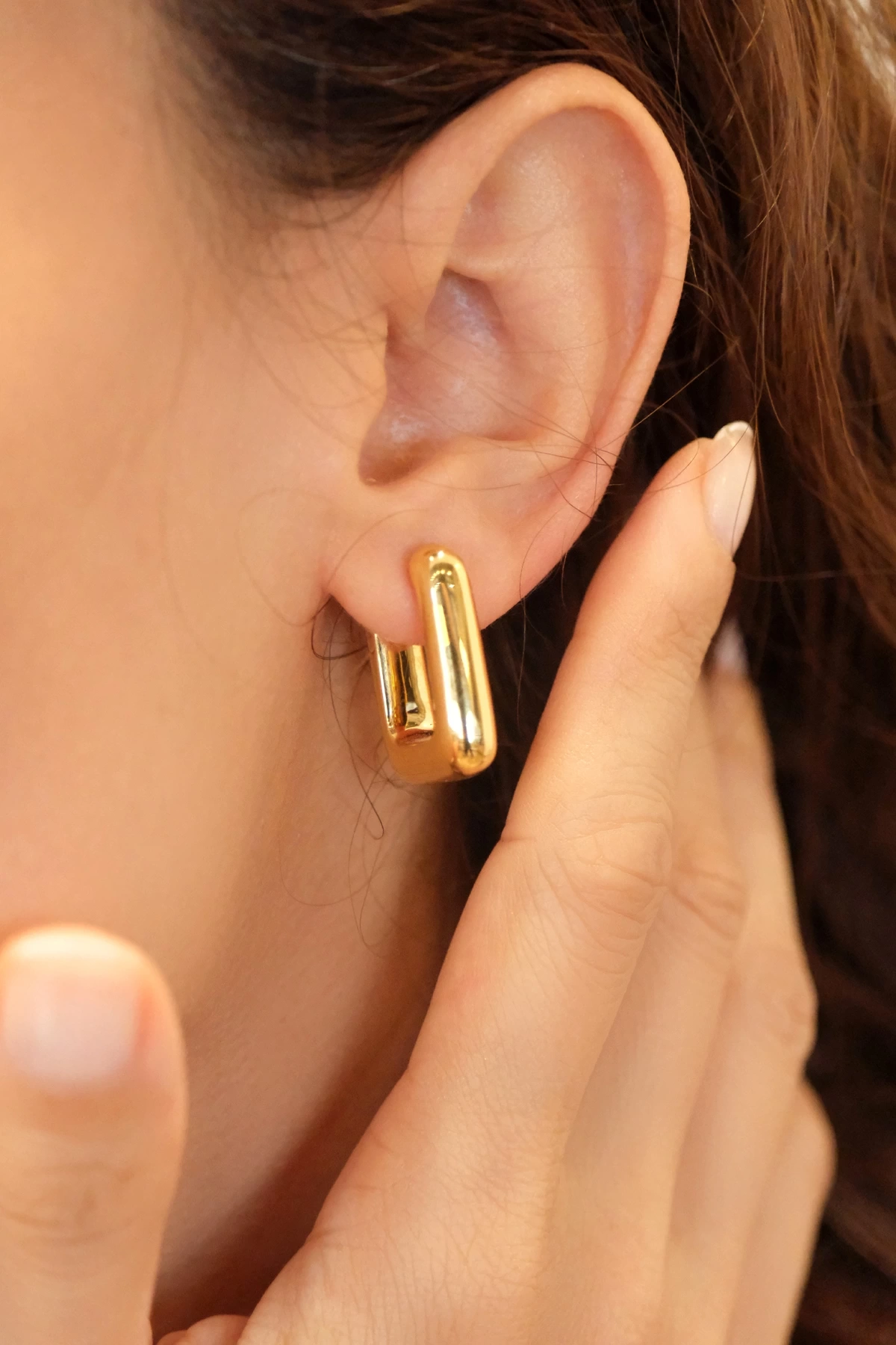 Asil 14 Ayar Kare Model Halka Altın Küpe KP4901