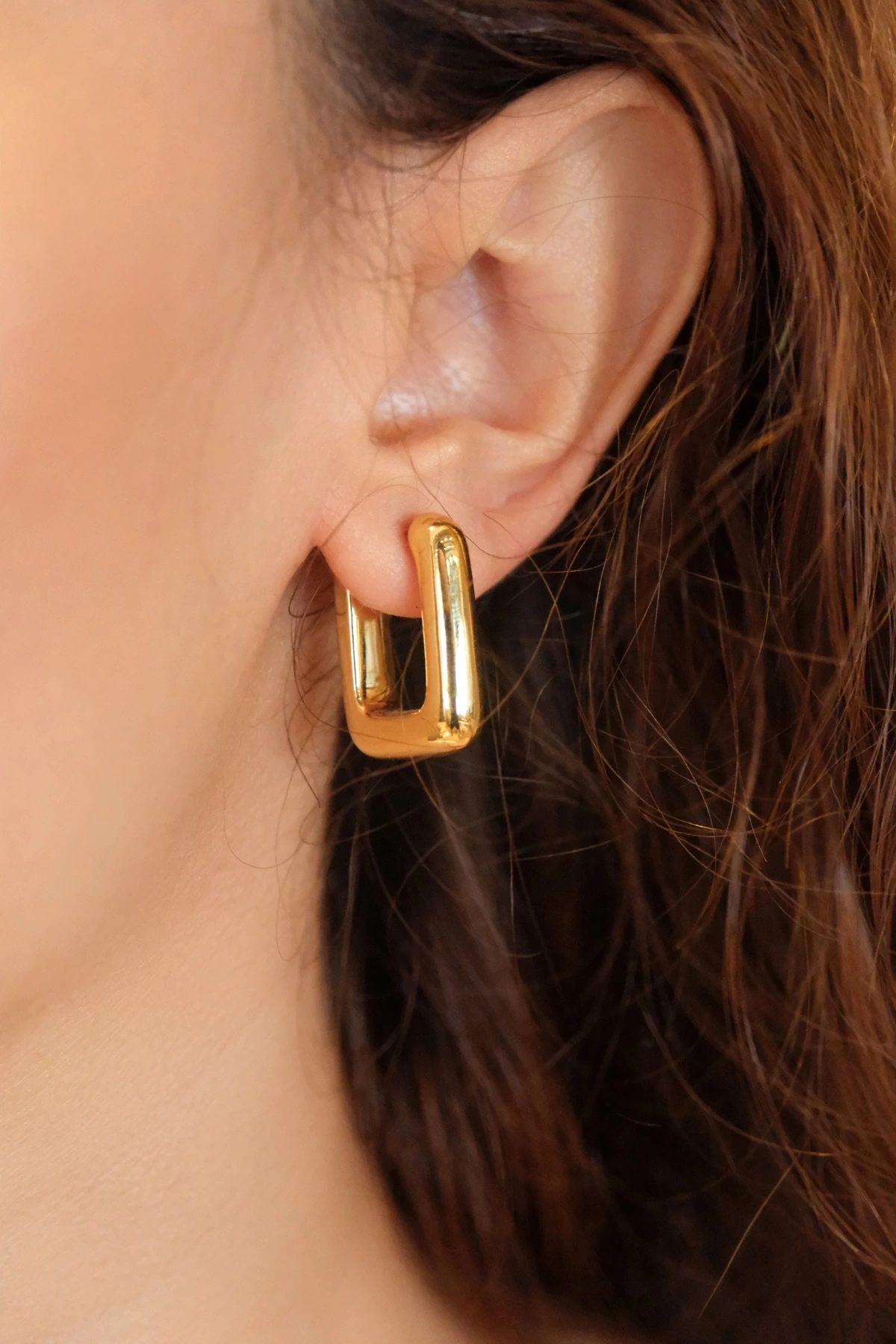 Asil 14 Ayar Kare Model Halka Altın Küpe KP4901