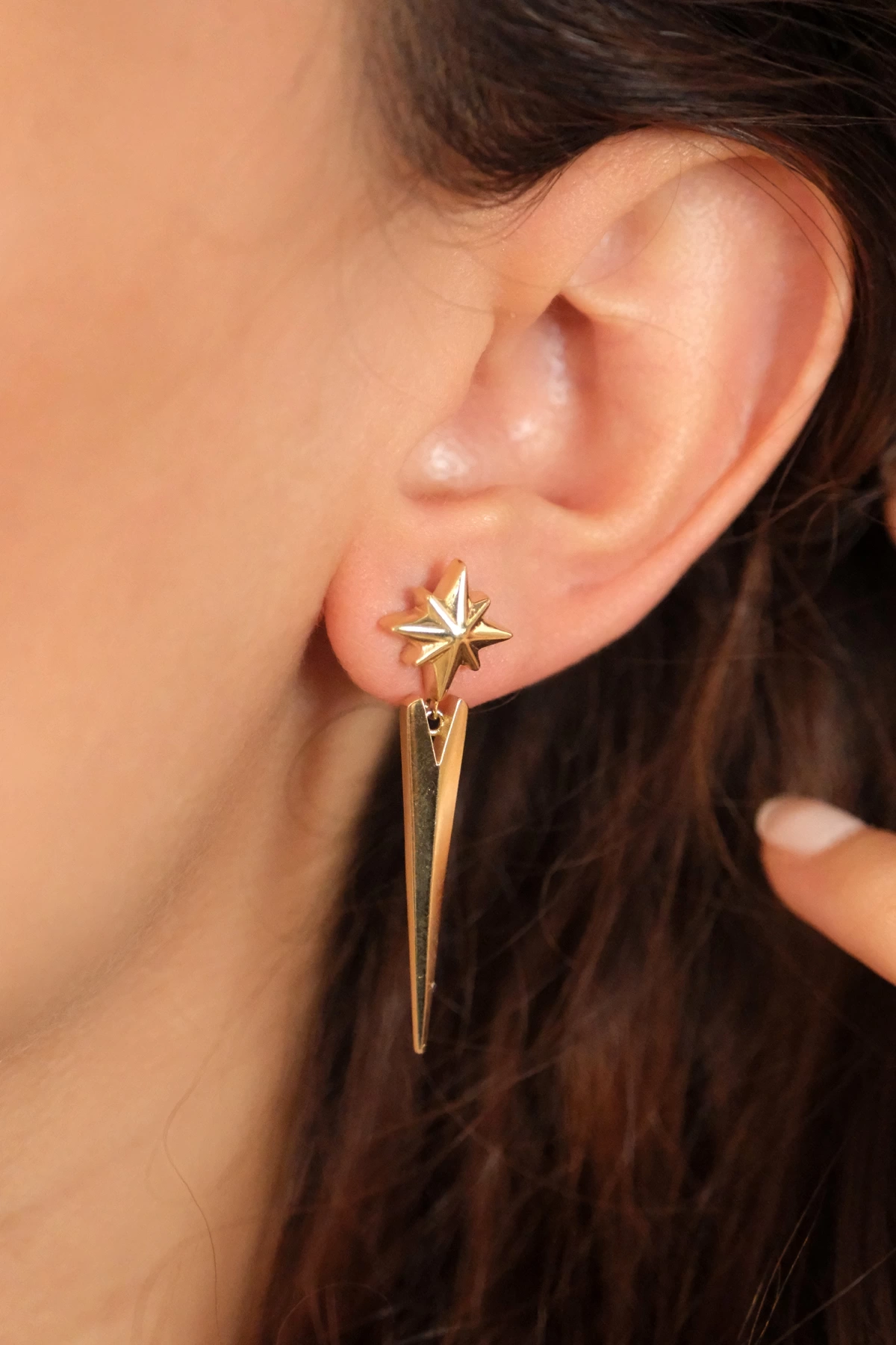 Asil 14 Ayar Kuzey Yıldızı Sallantılı Altın Küpe KP5179