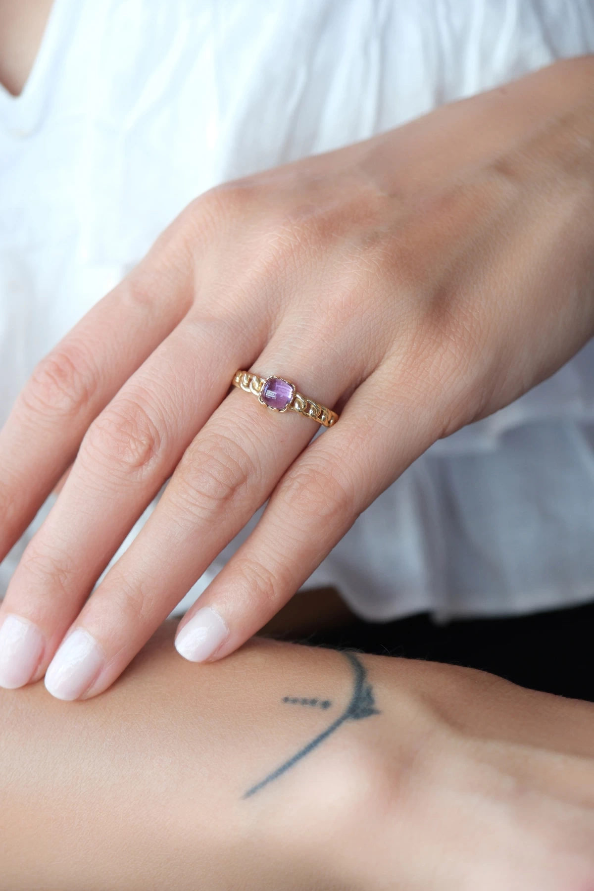 Asil 14 Ayar Lila Taşlı Gurmet Altın Yüzük YZK2128