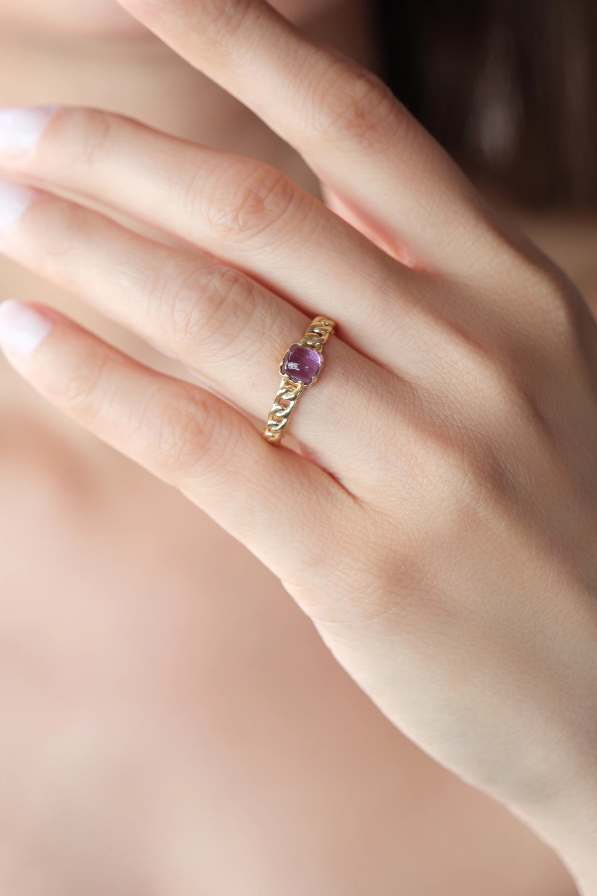 Asil 14 Ayar Lila Taşlı Gurmet Altın Yüzük YZK2128