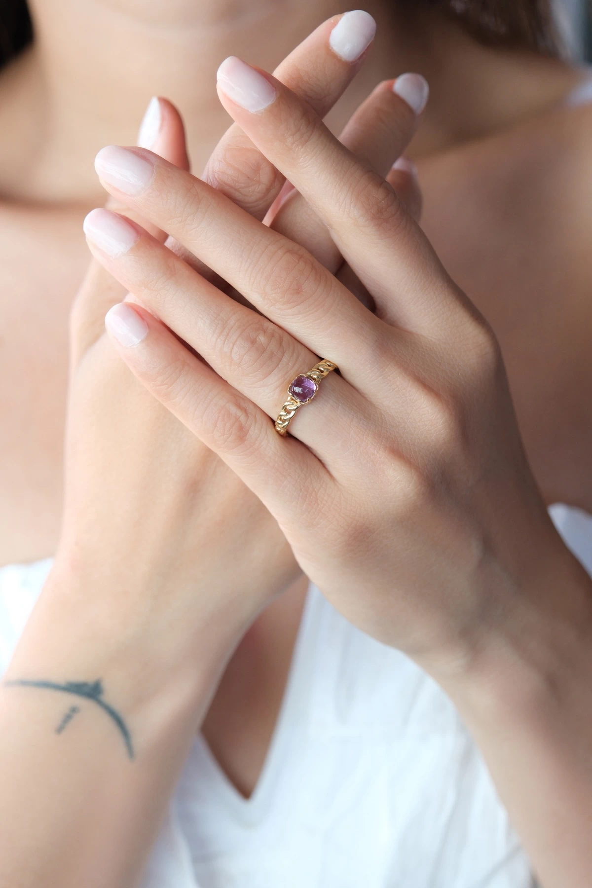 Asil 14 Ayar Lila Taşlı Gurmet Altın Yüzük YZK2128