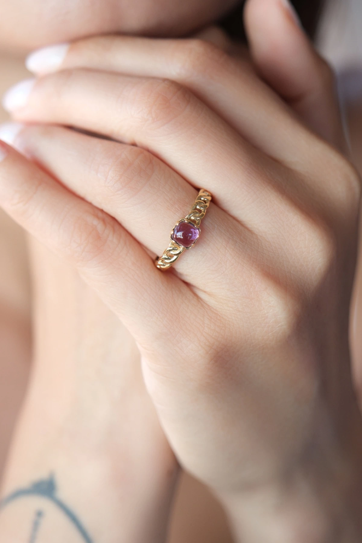 Asil 14 Ayar Lila Taşlı Gurmet Altın Yüzük YZK2128