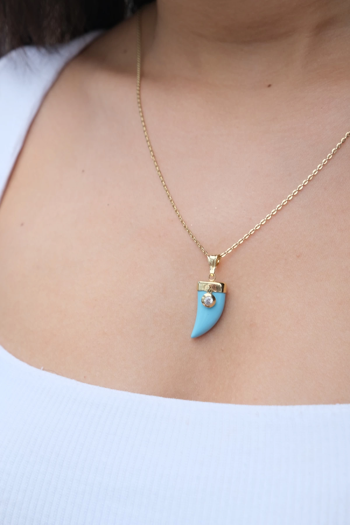 Asil 14 Ayar Mavi Fil Dişi Altın Kolye Ucu KLU523