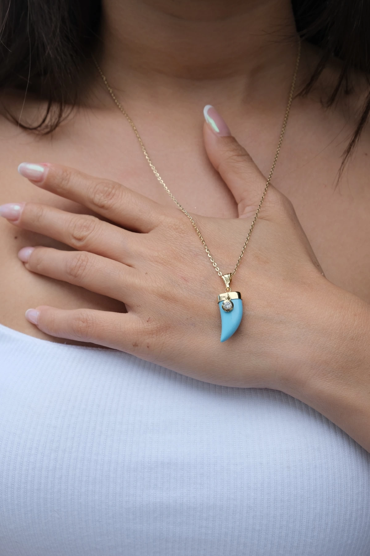 Asil 14 Ayar Mavi Fil Dişi Altın Kolye Ucu KLU523