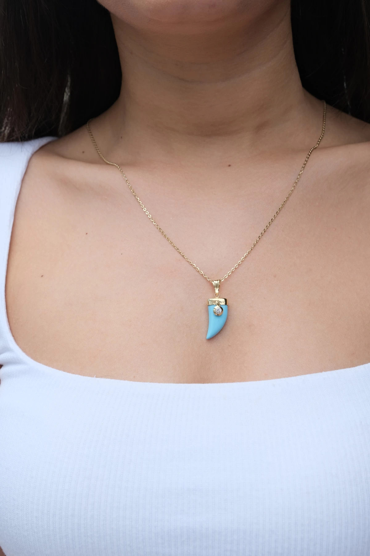 Asil 14 Ayar Mavi Fil Dişi Altın Kolye Ucu KLU523