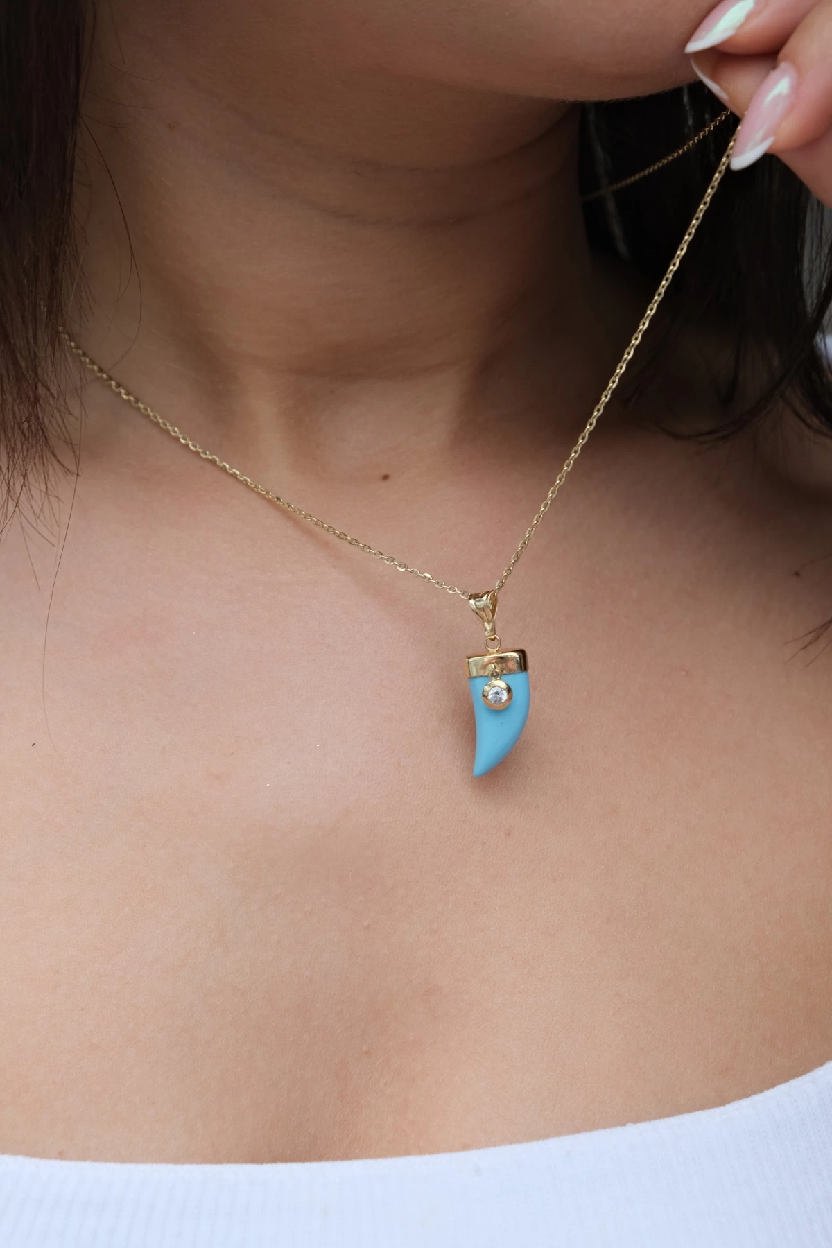 Asil 14 Ayar Mavi Fil Dişi Altın Kolye Ucu KLU523