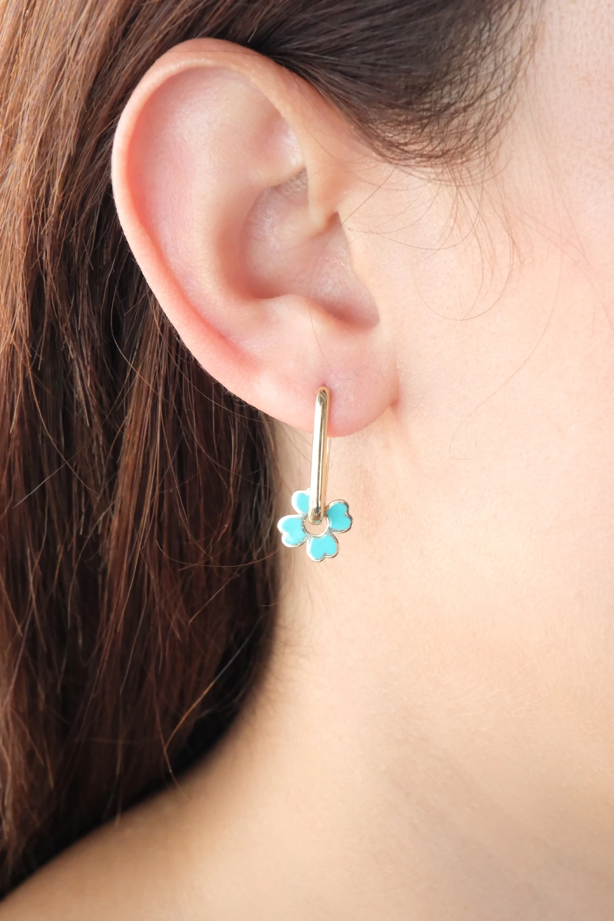 Asil 14 Ayar Mavi Mineli Halka Altın Küpe KP5099