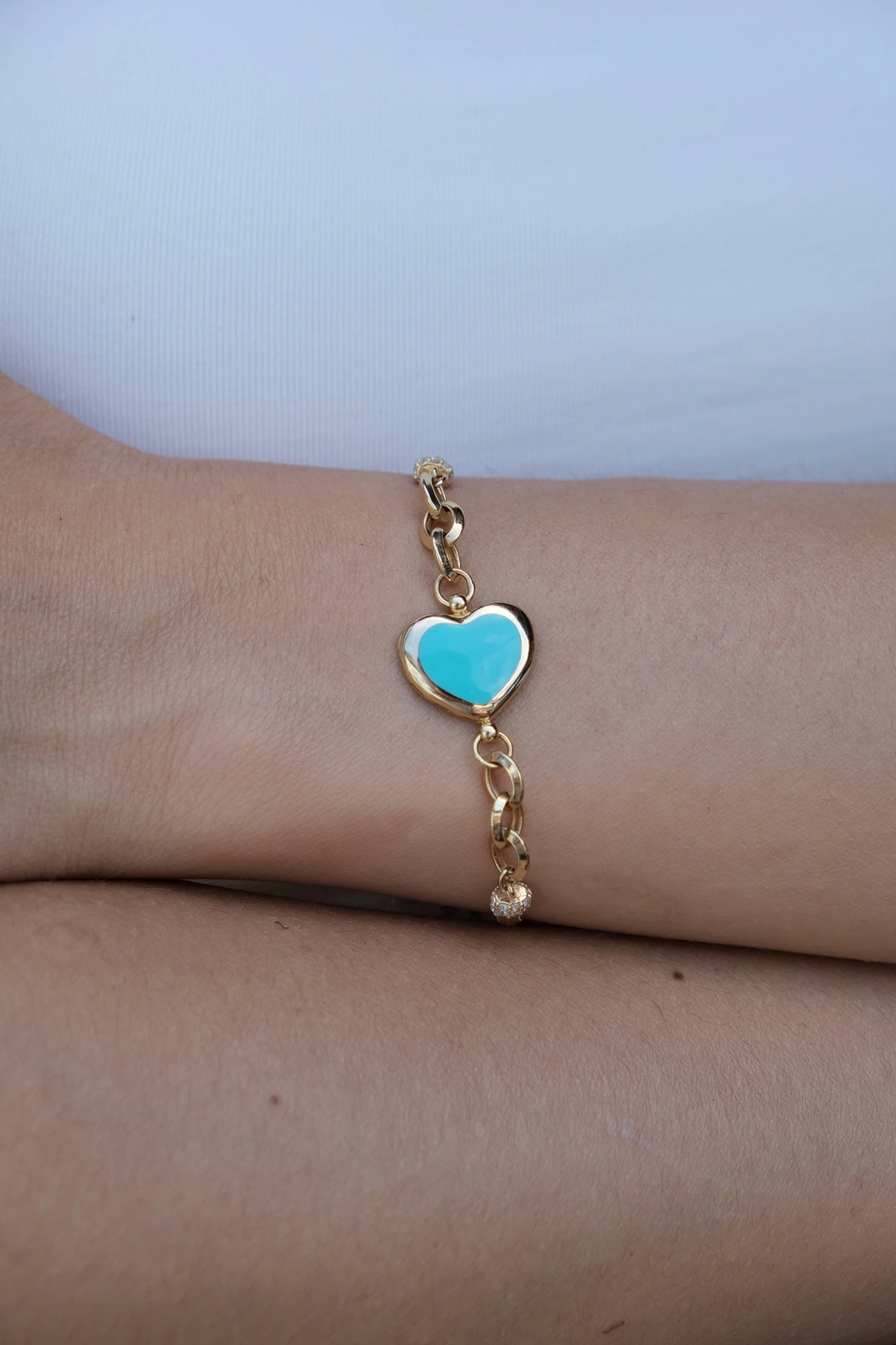 Asil 14 Ayar Mavi Mineli Kalp Altın Bileklik BLK5541