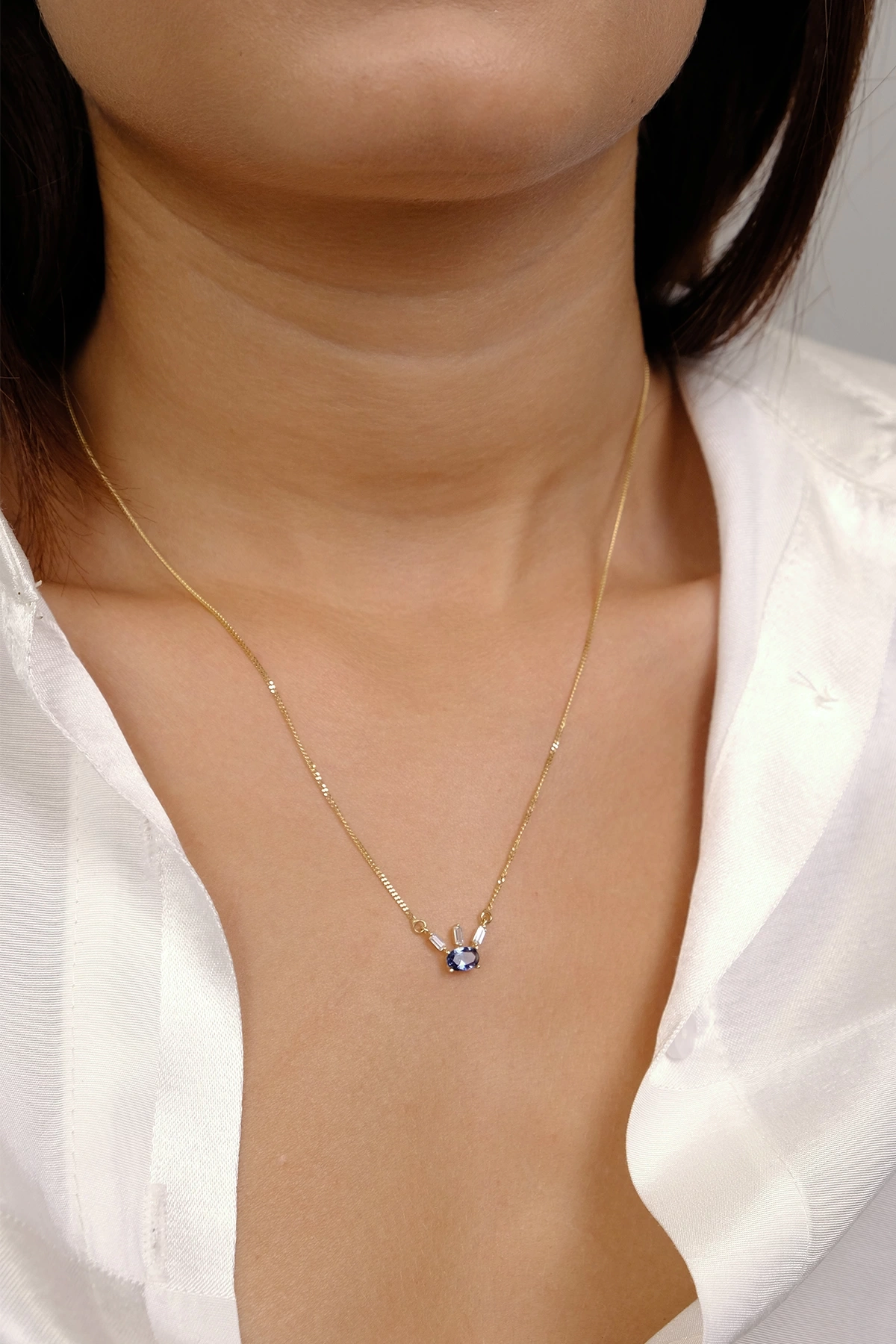 Asil 14 Ayar Mavi Taşlı Altın Kolye KLY1885