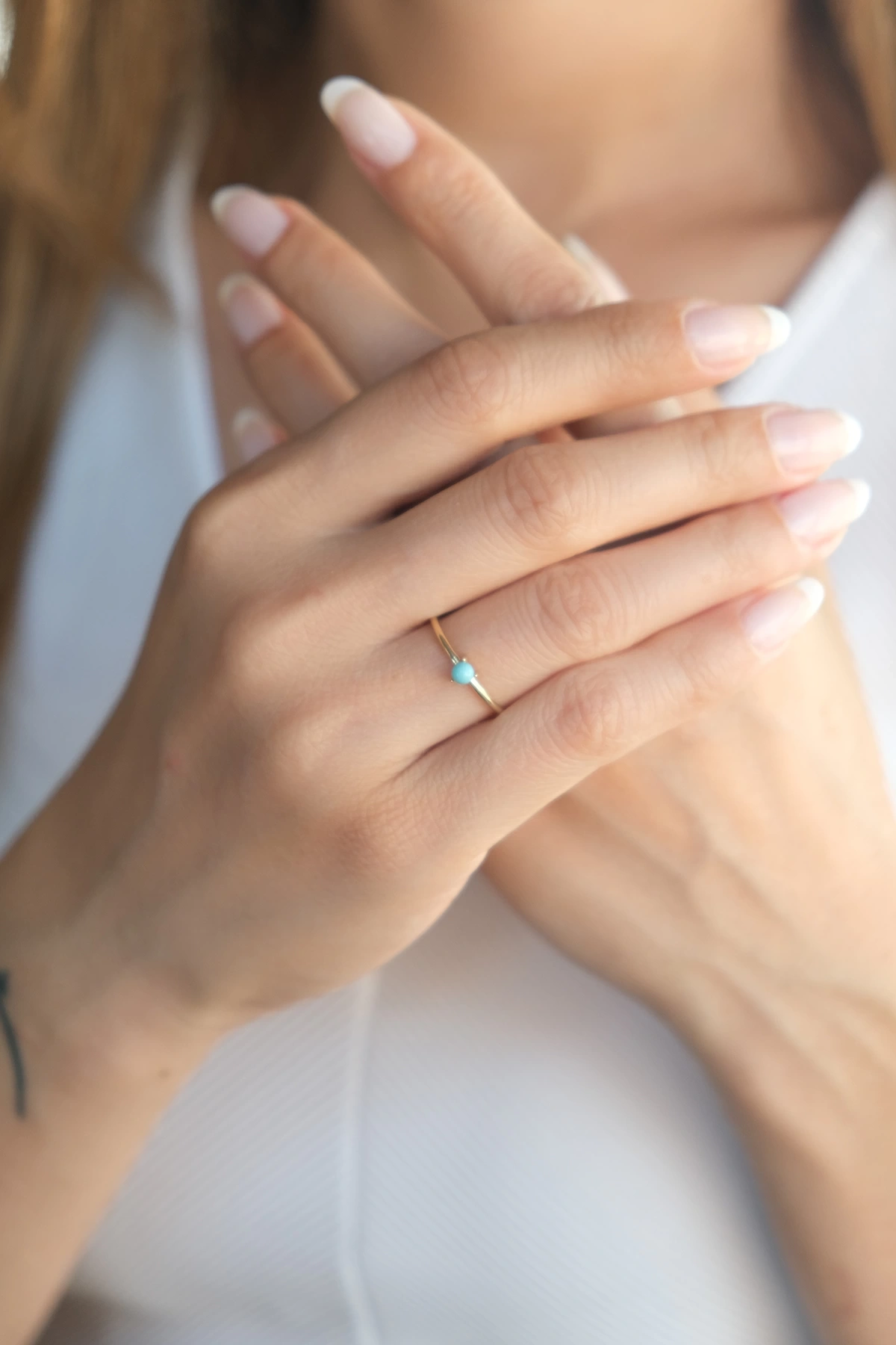 Asil 14 Ayar Mavi Taşlı Altın Yüzük YZK2959