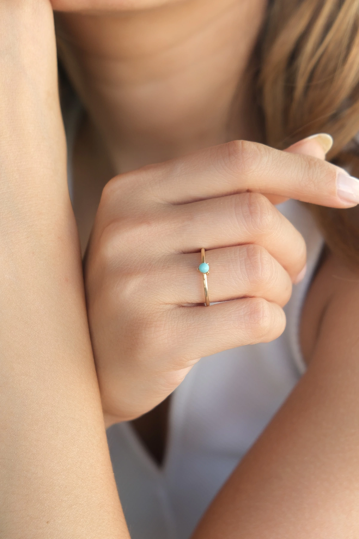 Asil 14 Ayar Mavi Taşlı Altın Yüzük YZK2959