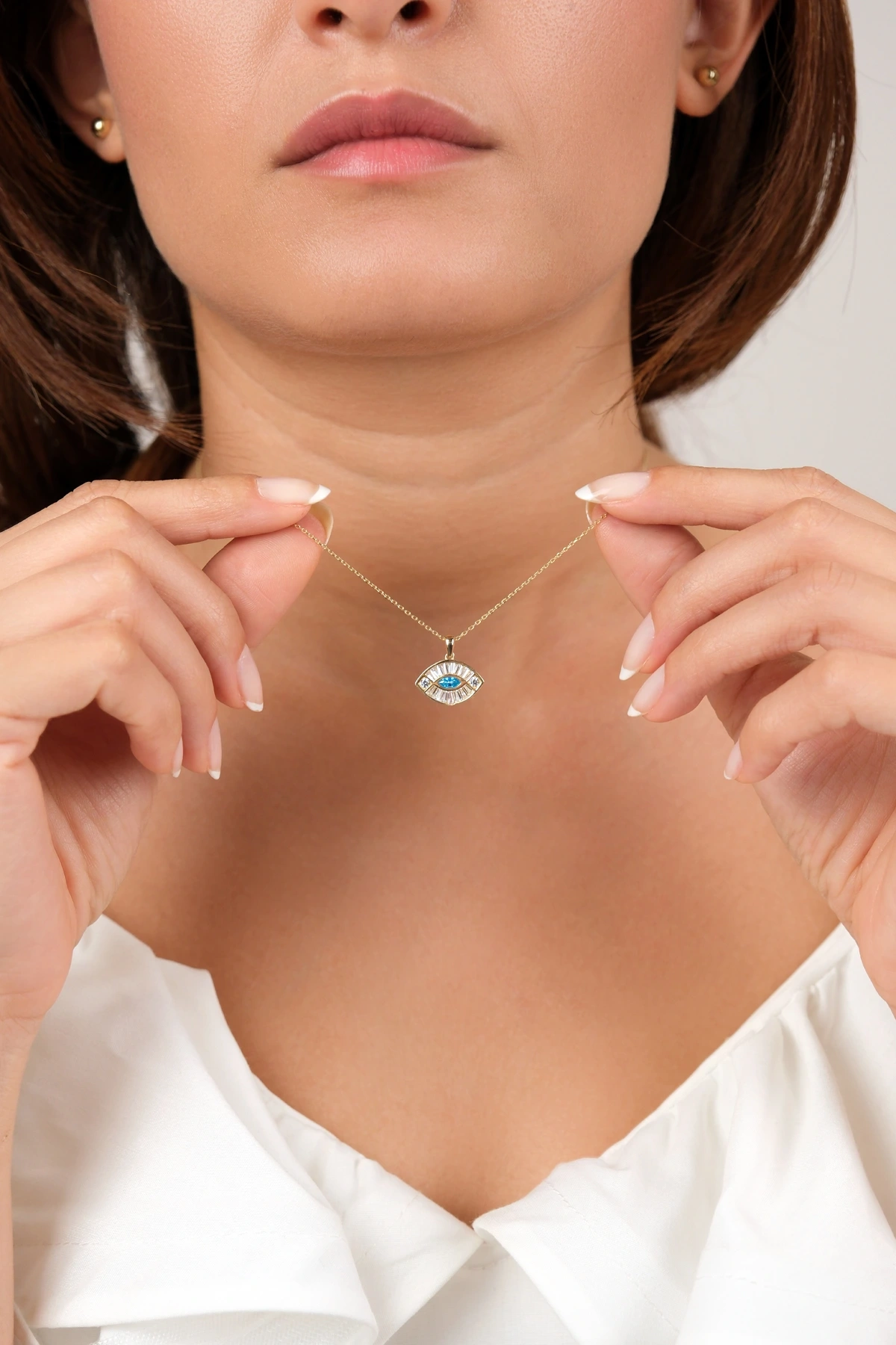 Asil 14 Ayar Mavi Taşlı Göz Altın Kolye KLY3888