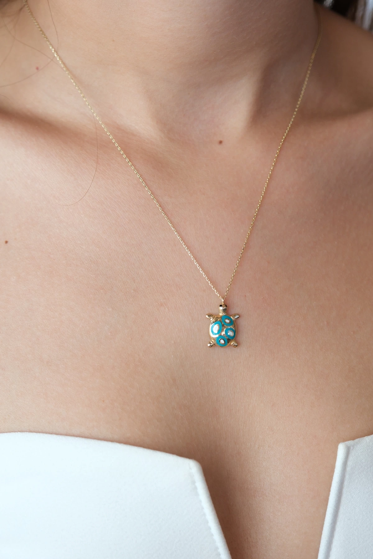 Asil 14 Ayar Mineli Kaplumbağa Altın Kolye KLY3742