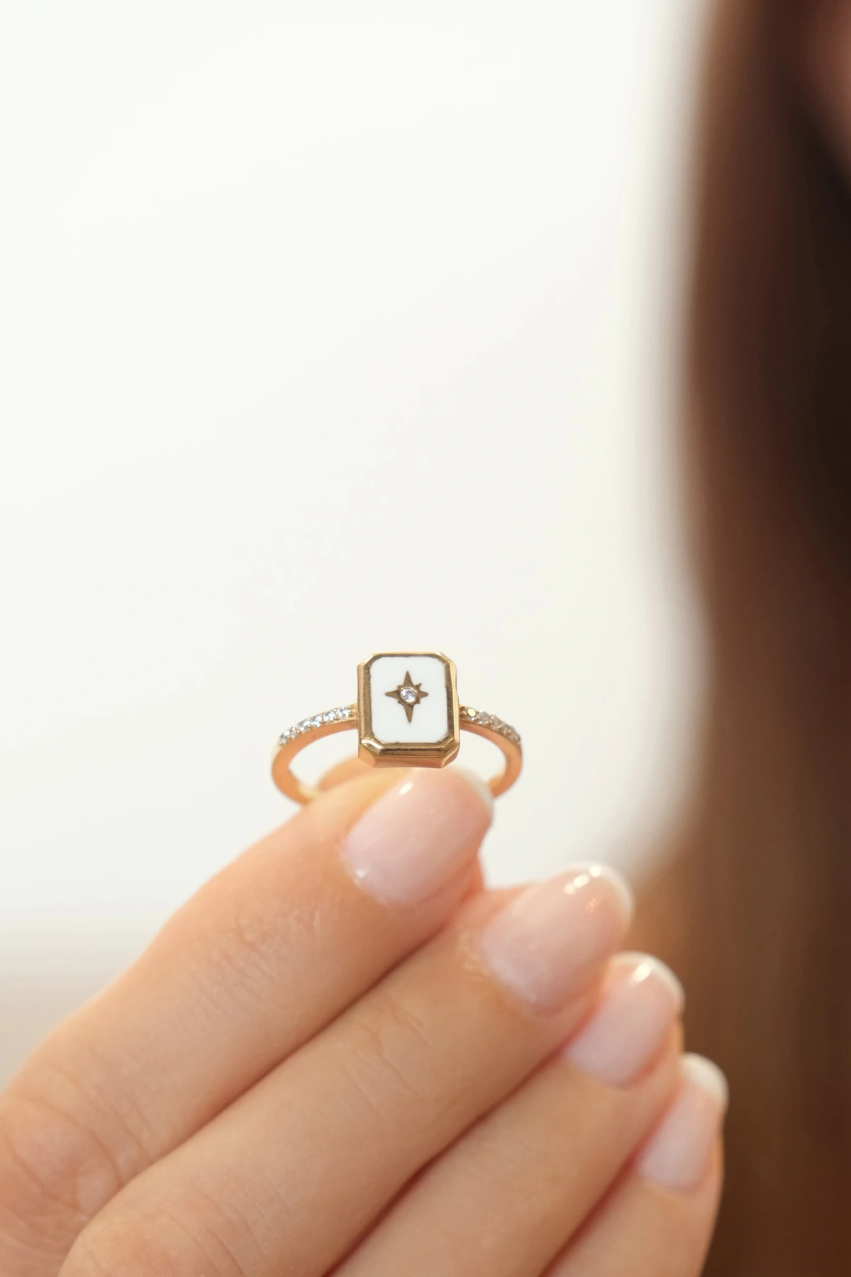 Asil 14 Ayar Mineli Kuzey Yıldızı Altın Yüzük YZK1573