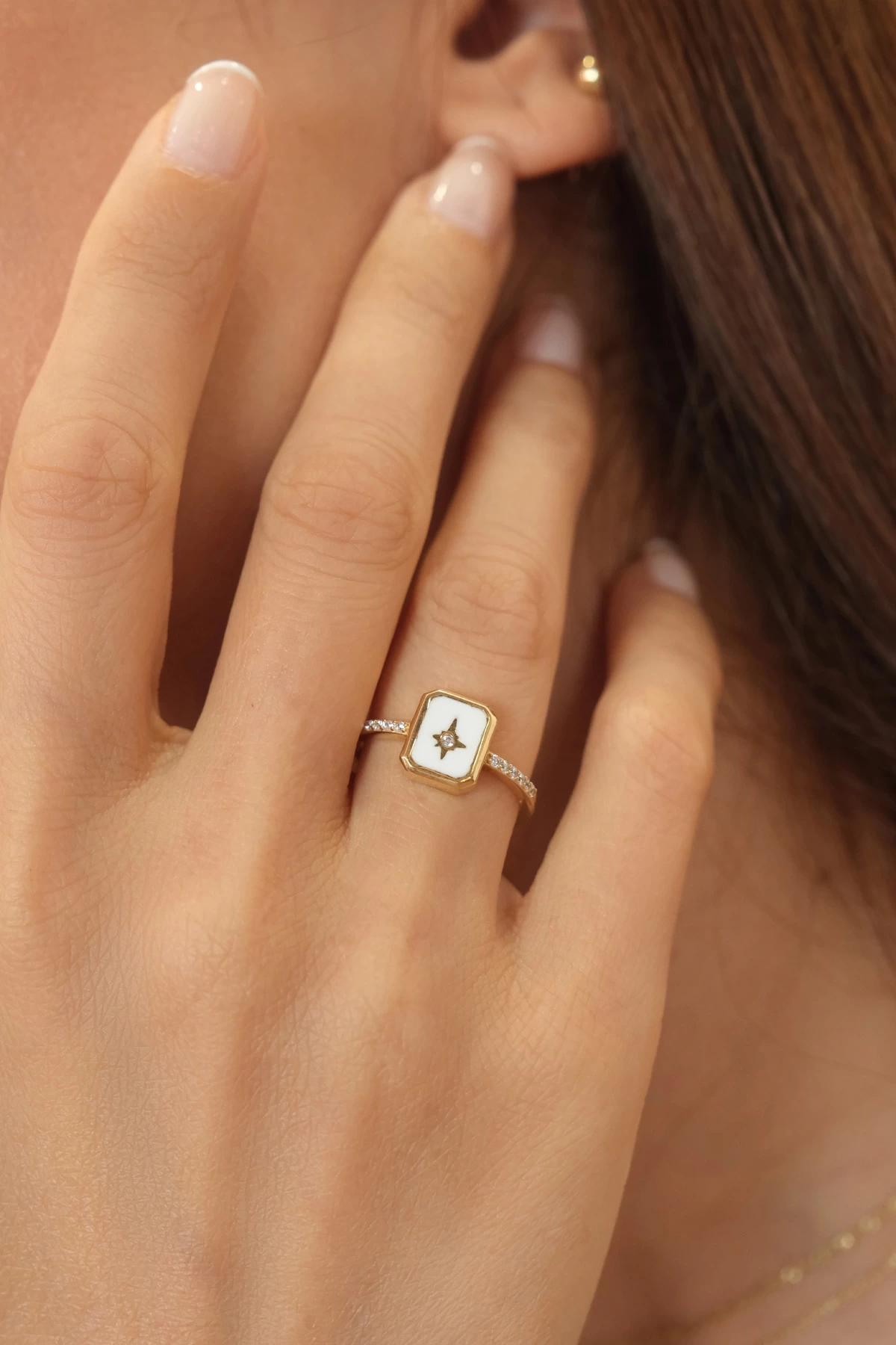 Asil 14 Ayar Mineli Kuzey Yıldızı Altın Yüzük YZK1573