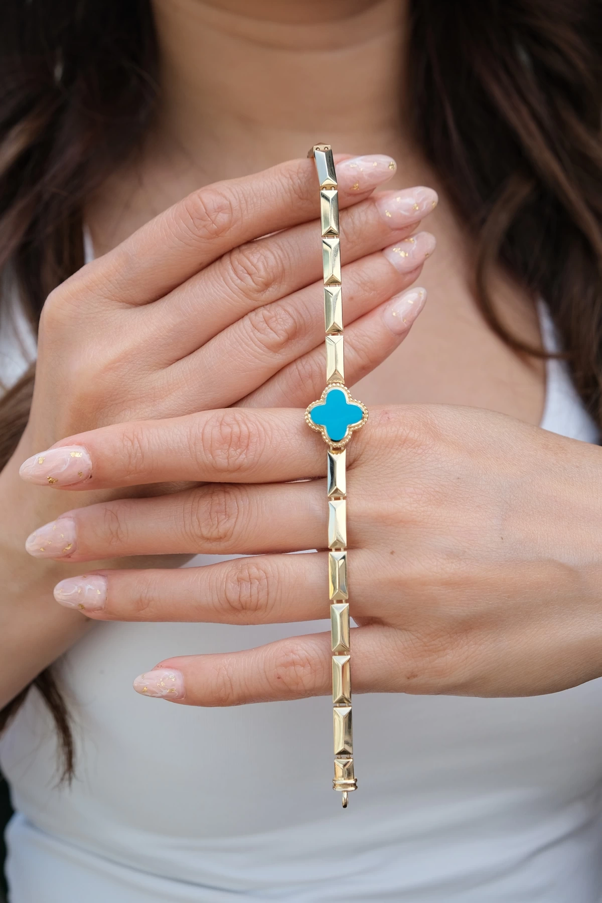 Asil 14 Ayar Mavi Mineli Yonca Altın Bileklik BLK5697