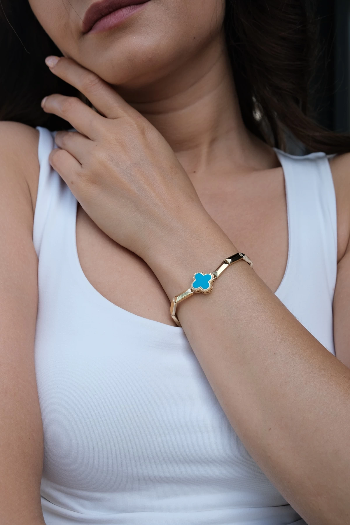 Asil 14 Ayar Mavi Mineli Yonca Altın Bileklik BLK5697