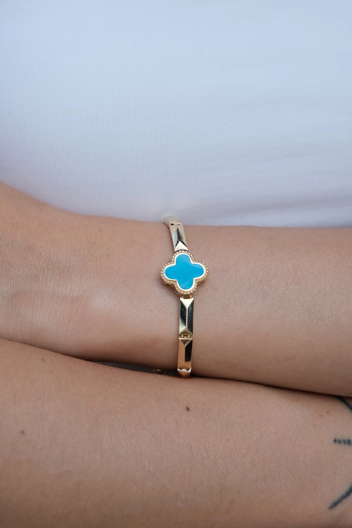 Asil 14 Ayar Mavi Mineli Yonca Altın Bileklik BLK5697