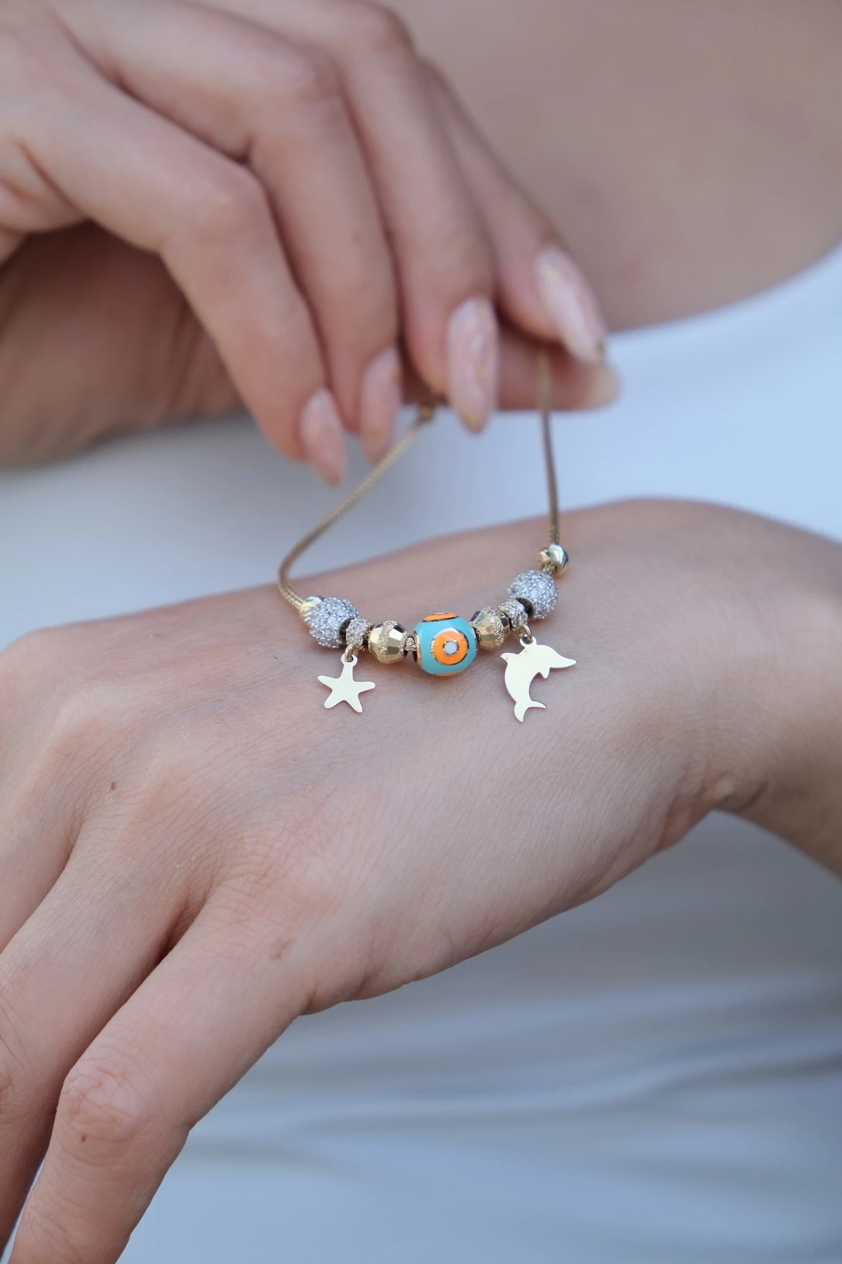 Asil 14 Ayar Mineli Yunus Balığı Figürlü Altın Bileklik BLK5542