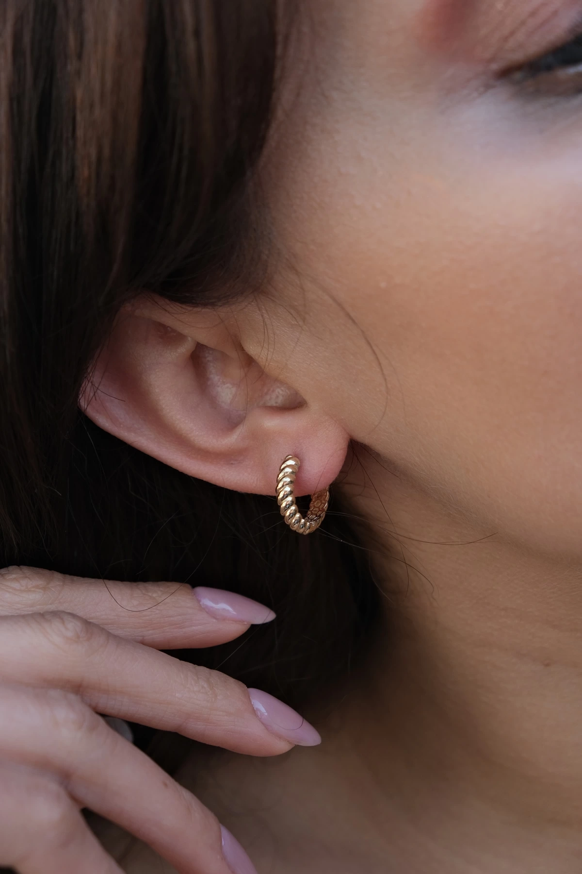 Asil 14 Ayar Mini Burgu Halka Altın Küpe KP4889