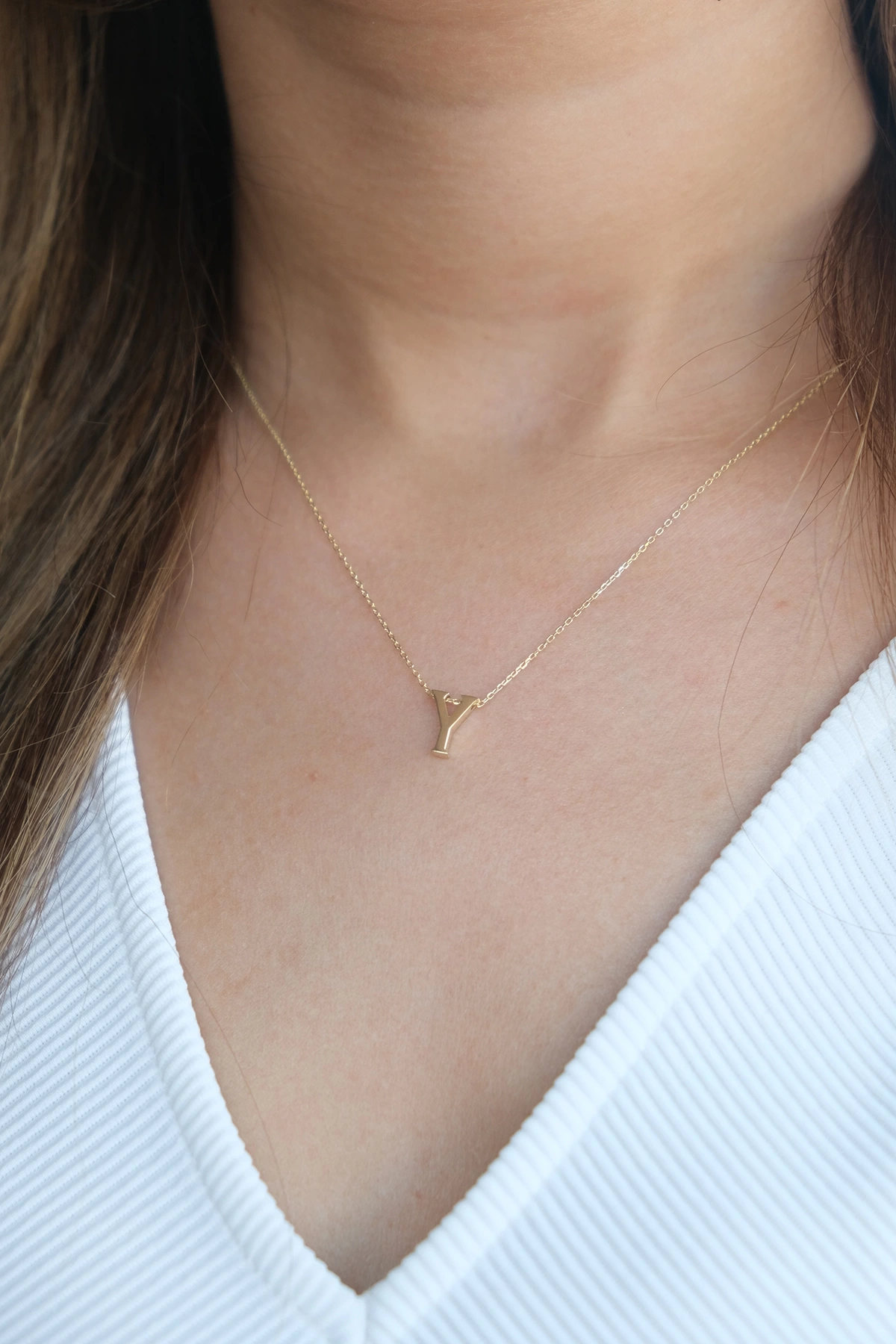 Asil 14 Ayar Minimal Y Harfli Altın Kolye KLY3185