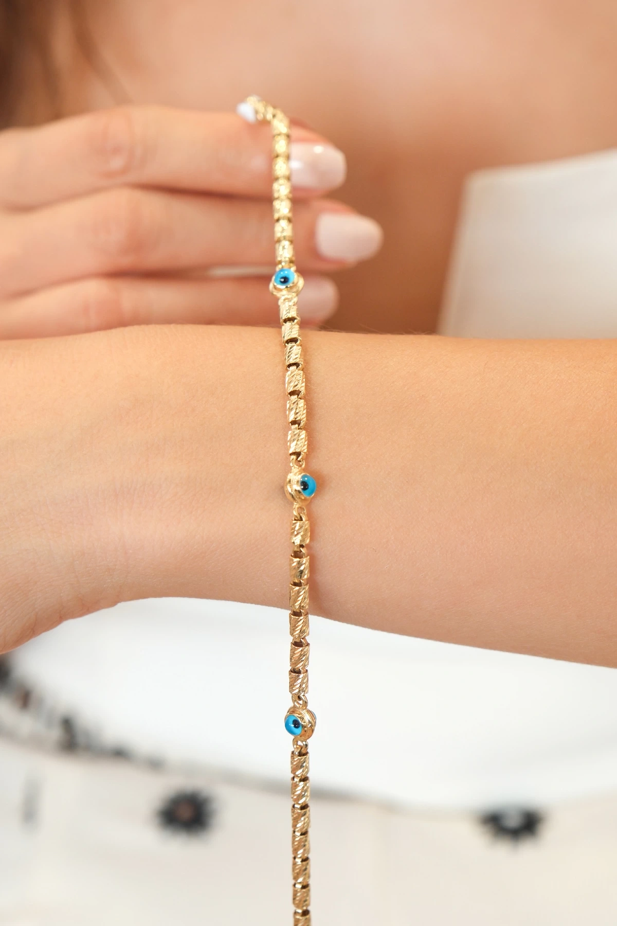 Asil 14 Ayar Nazar Boncuklu Altın Bileklik BLK4590