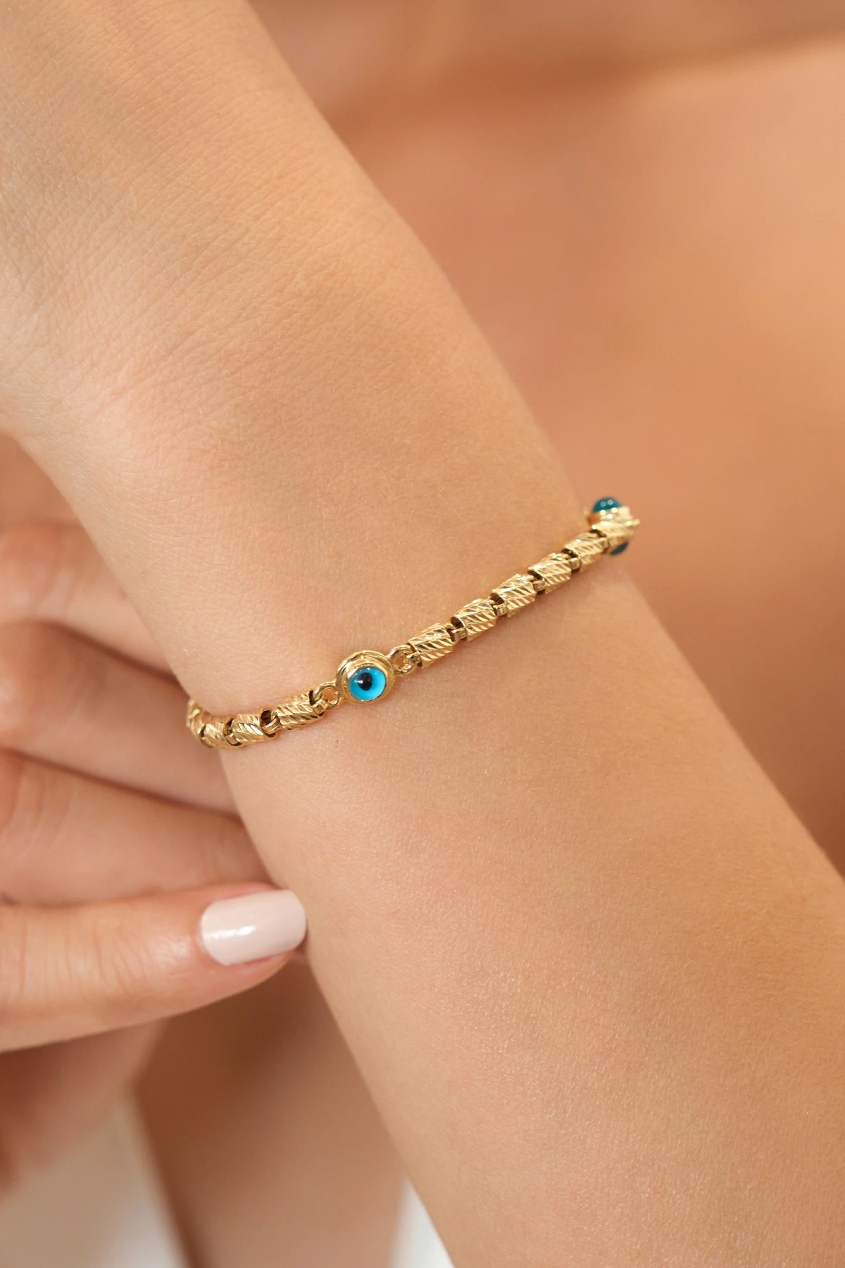 Asil 14 Ayar Nazar Boncuklu Altın Bileklik BLK4590