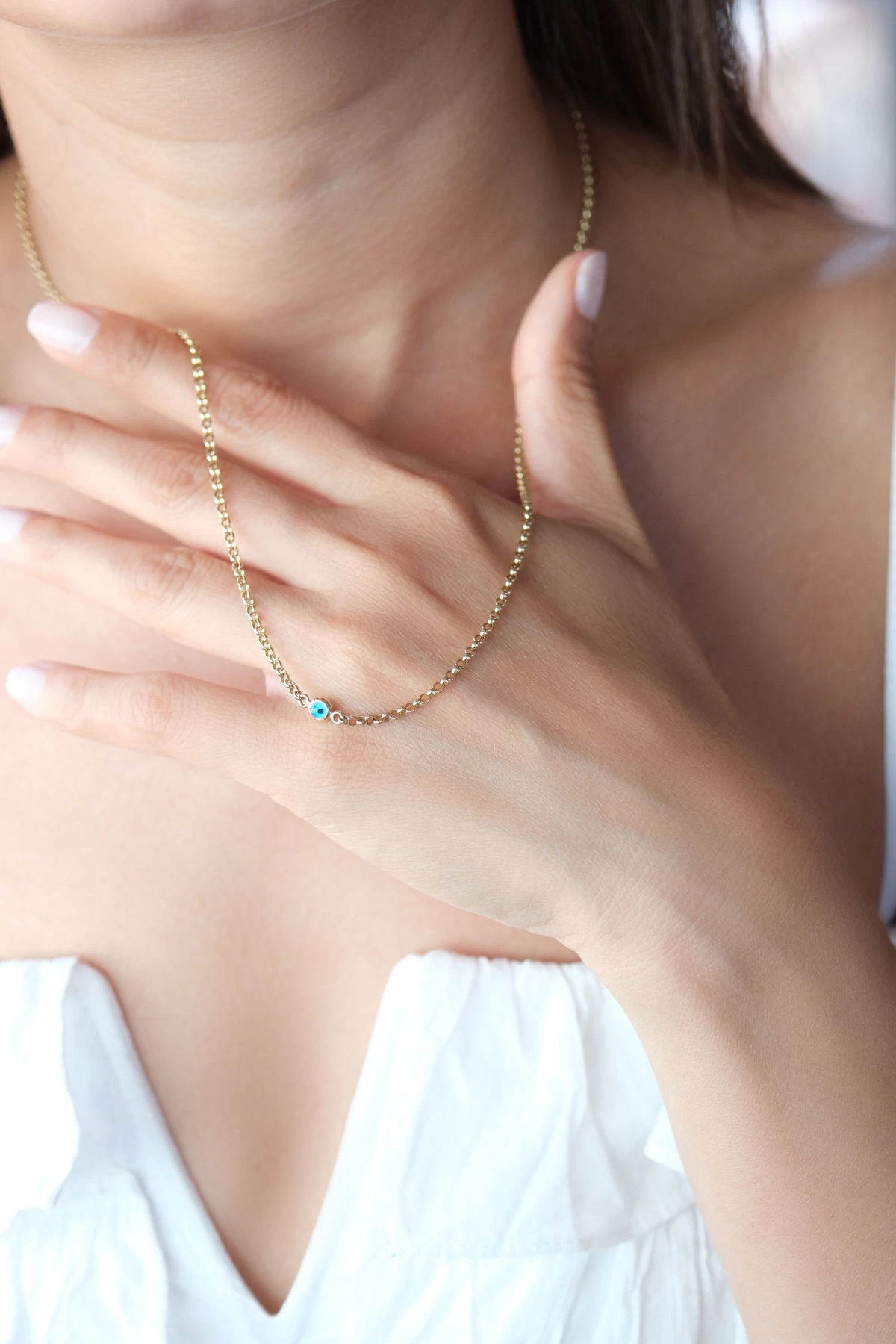 Asil 14 Ayar Nazar Boncuklu Altın Kolye ZNC1290