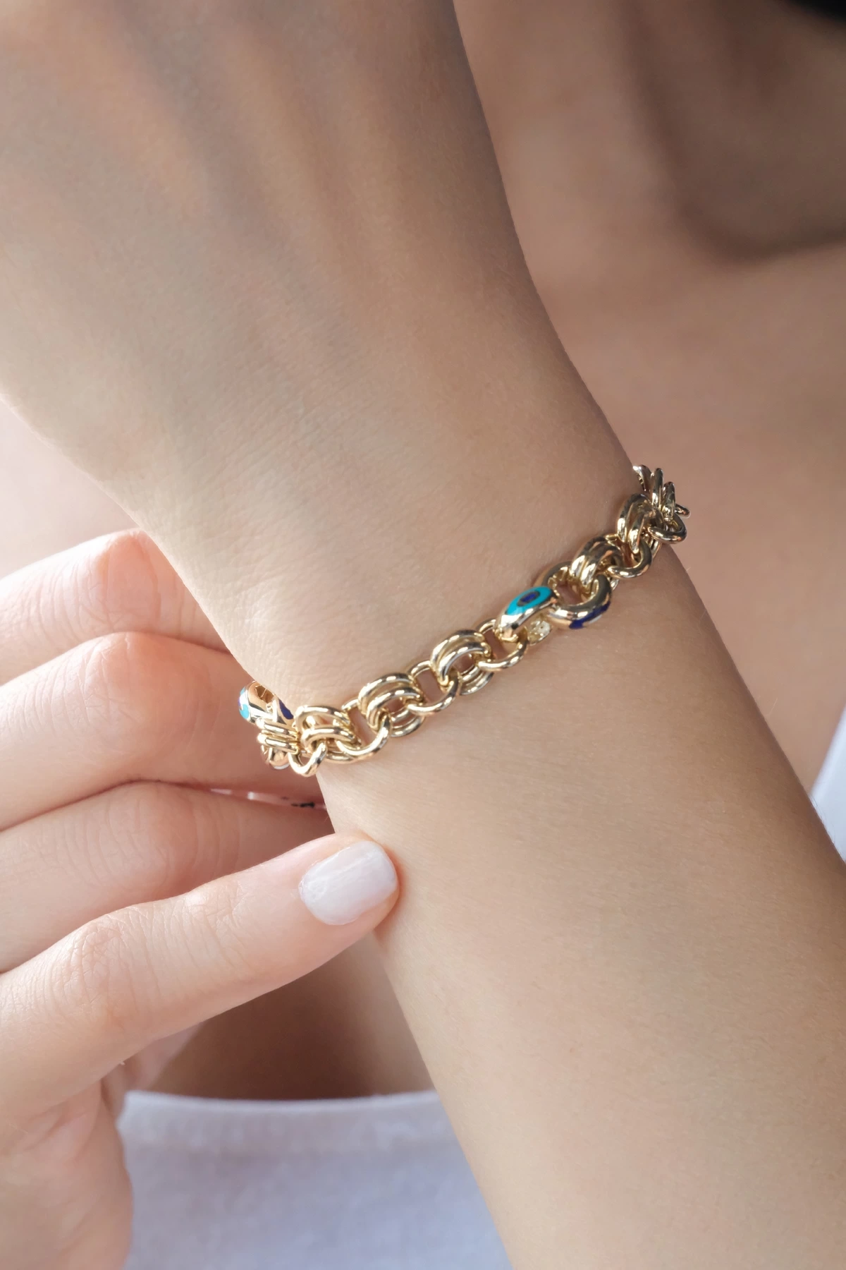 Asil 14 Ayar Nazar Mineli Zincir Bileklik BLK6030