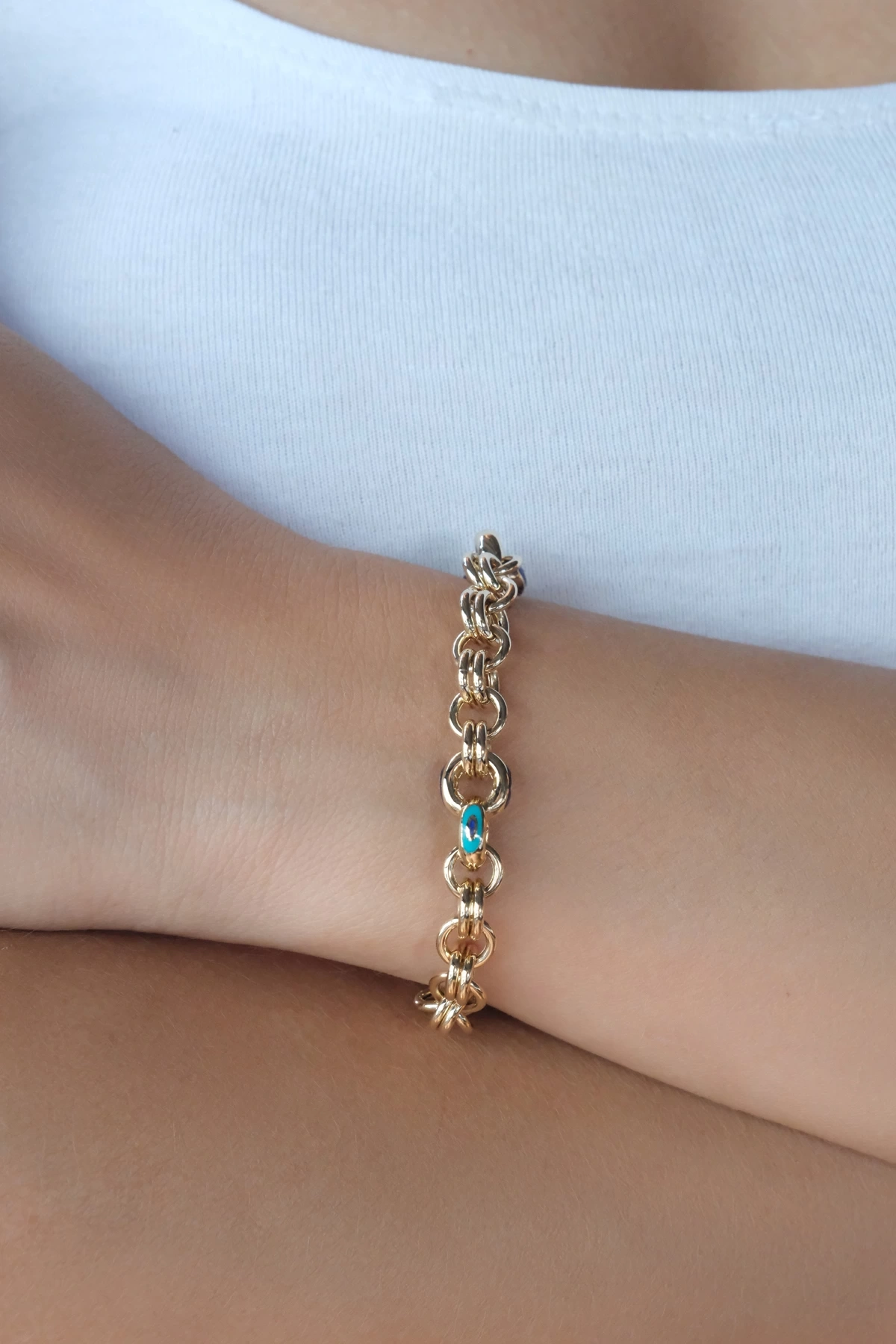 Asil 14 Ayar Nazar Mineli Zincir Bileklik BLK6030