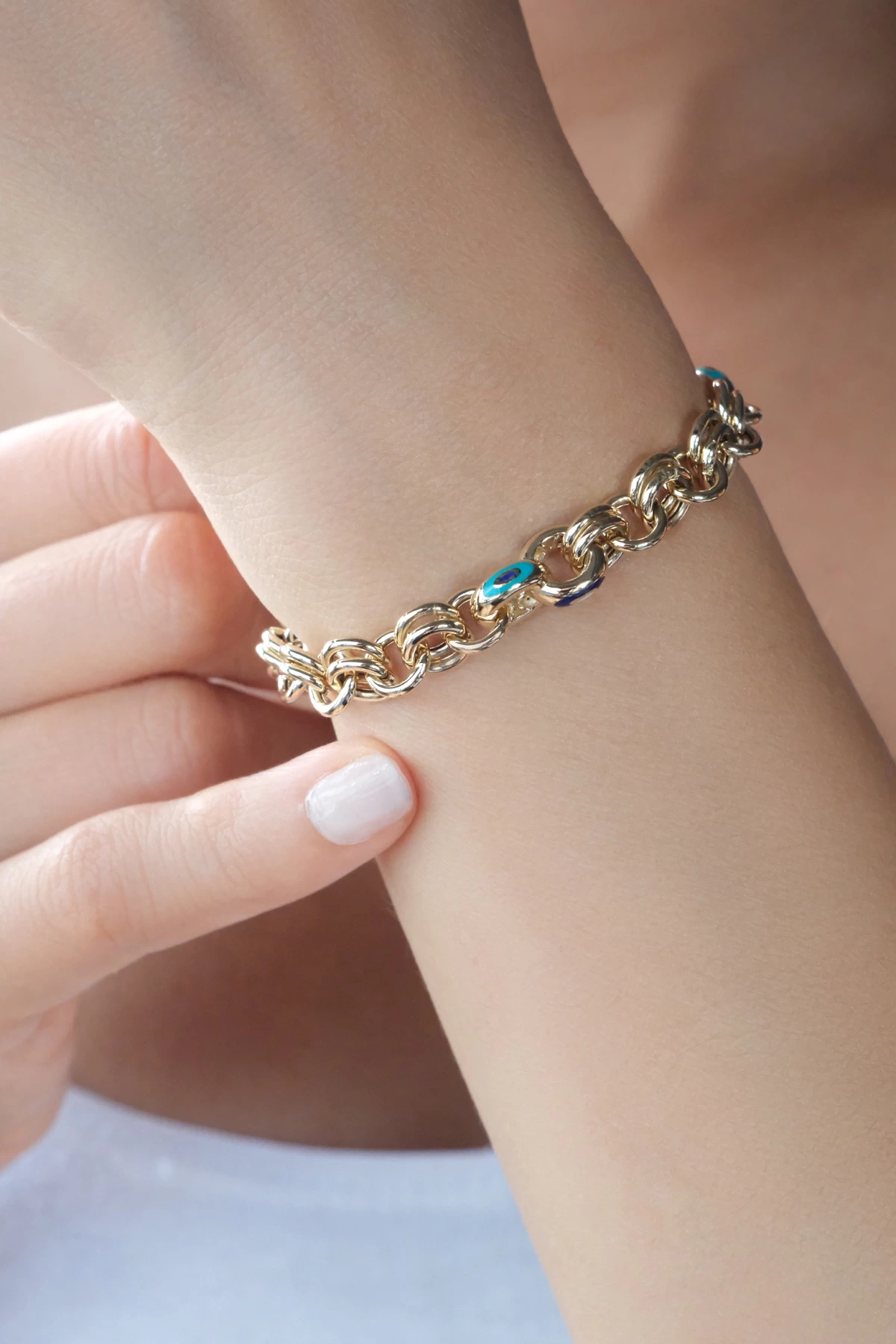 Asil 14 Ayar Nazar Mineli Zincir Bileklik BLK6030