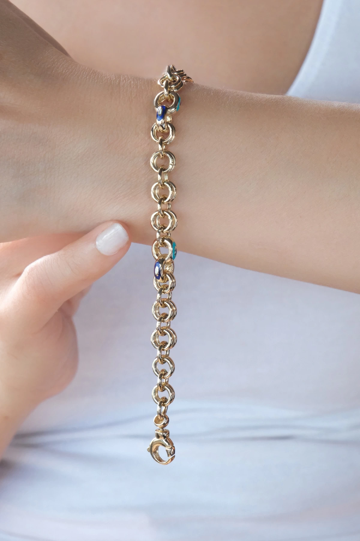 Asil 14 Ayar Nazar Mineli Zincir Bileklik BLK6030