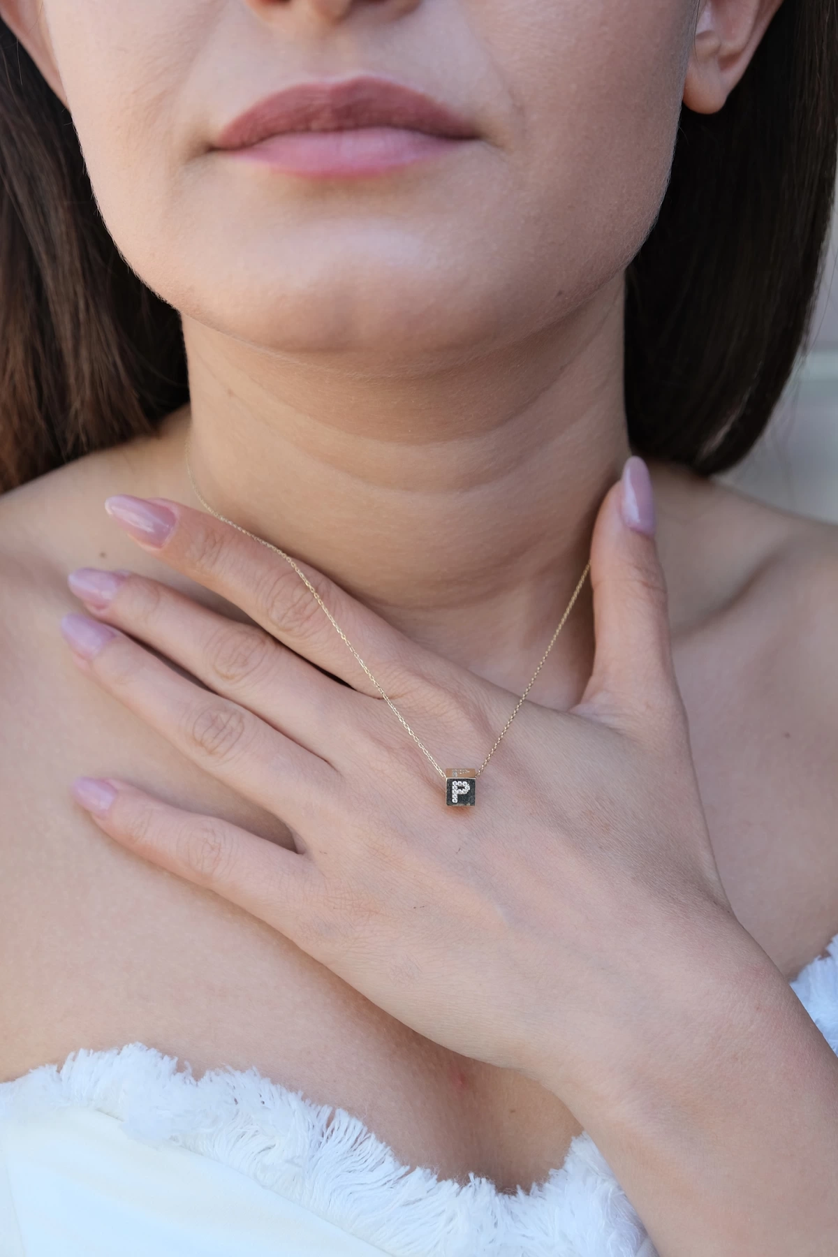 Asil 14 Ayar P Harfli Küp Altın Kolye Kly3786