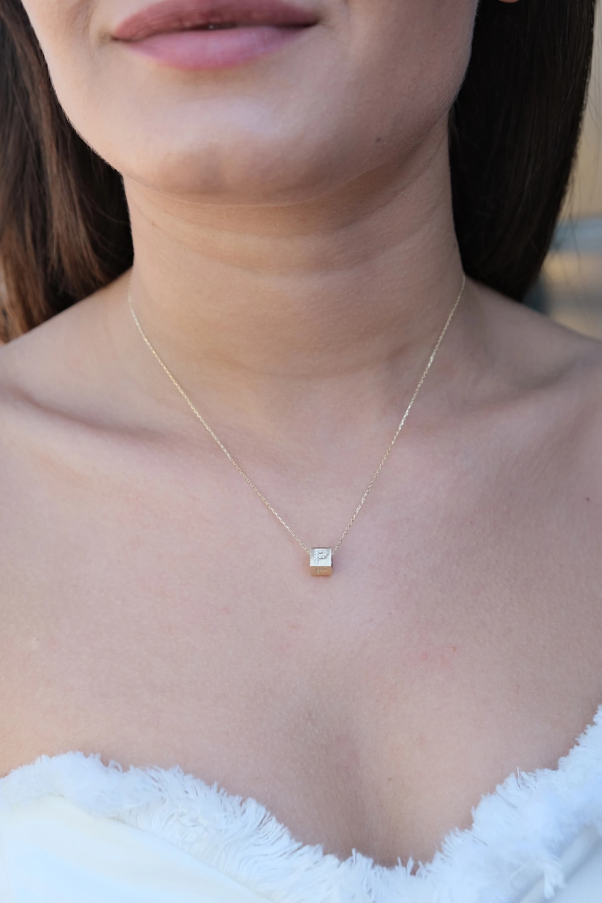 Asil 14 Ayar P Harfli Küp Altın Kolye Kly3786