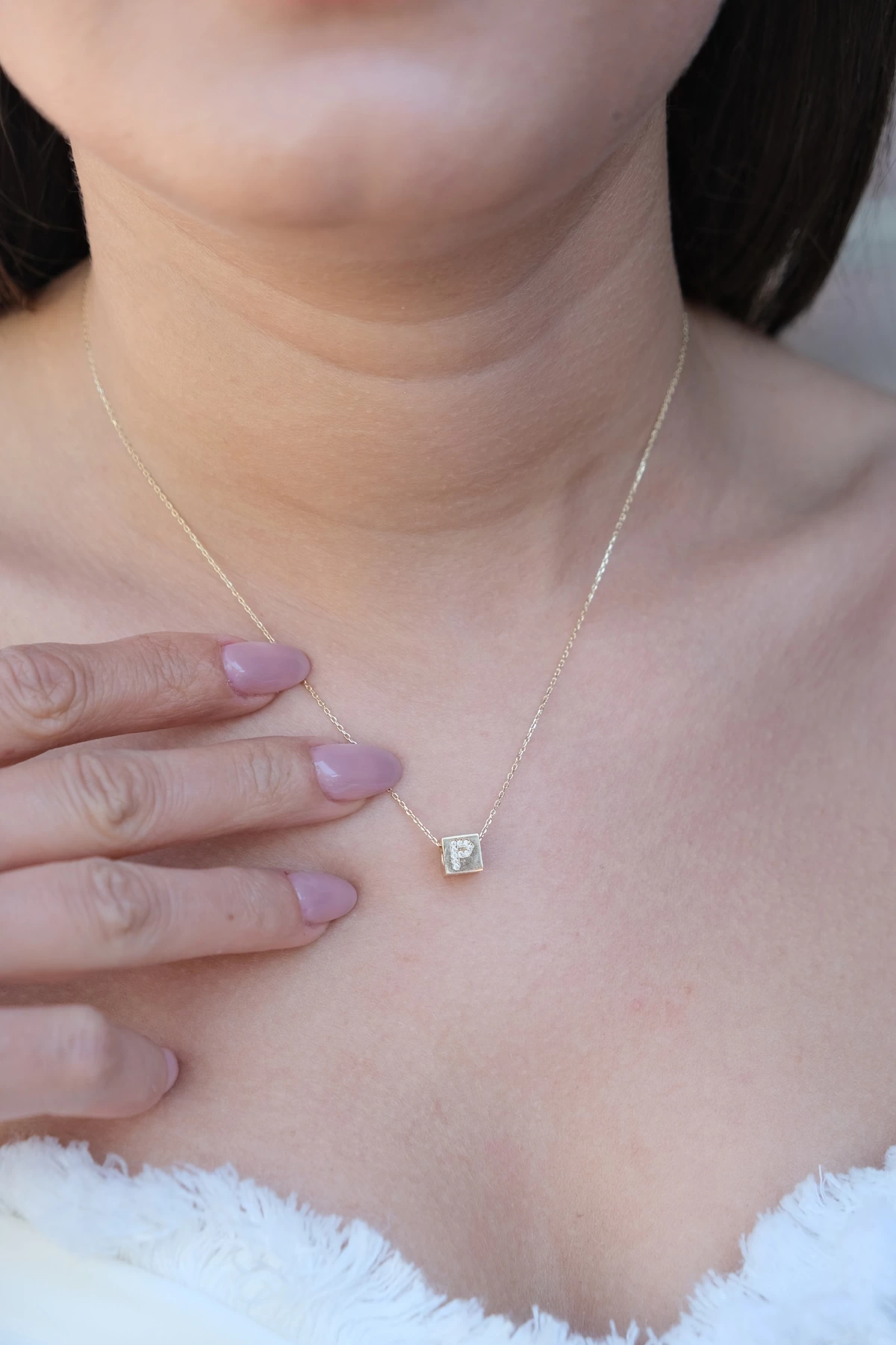 Asil 14 Ayar P Harfli Küp Altın Kolye Kly3786