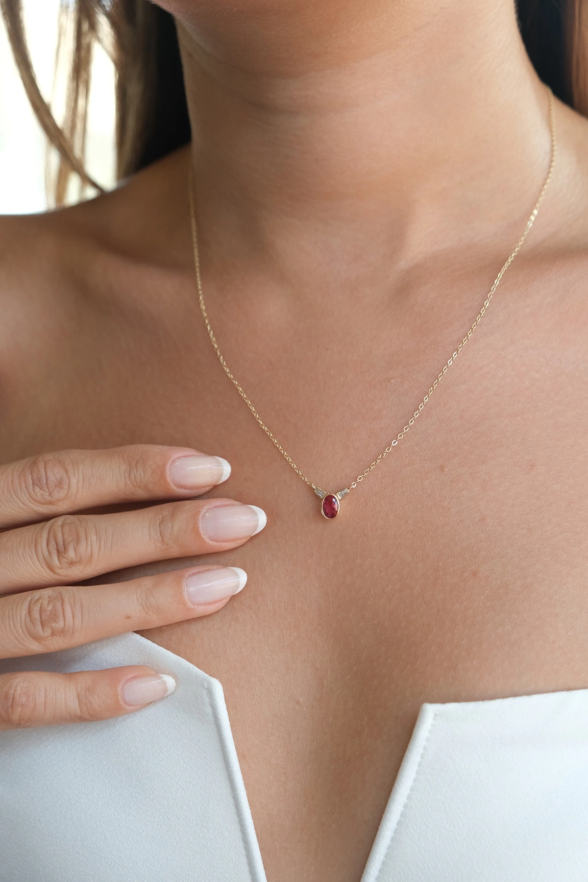 Asil 14 Ayar Pembe Oval Taşlı Altın Kolye KLY2850