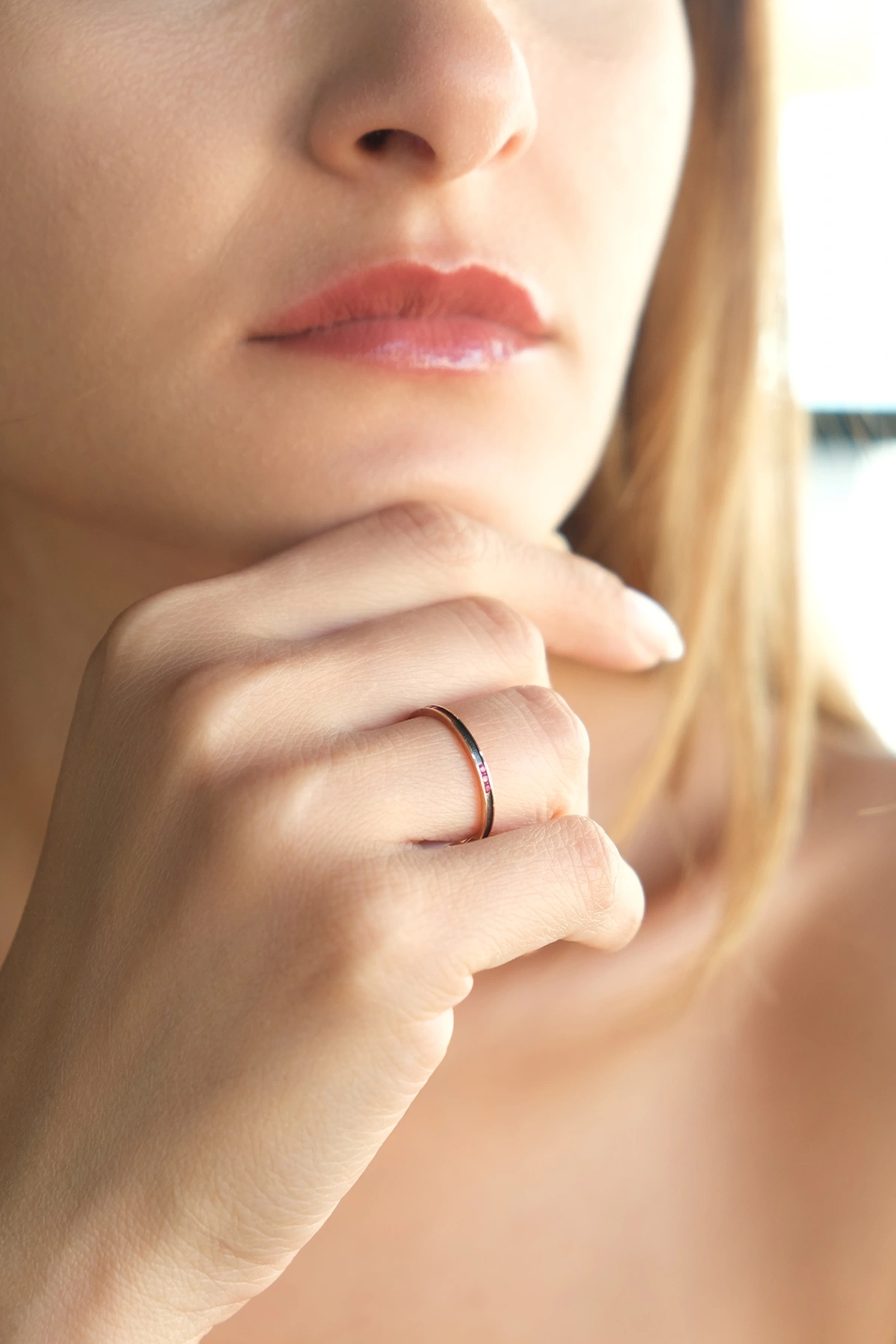 Asil 14 Ayar Pembe Taşlı Rose Altın Yüzük YZK1671