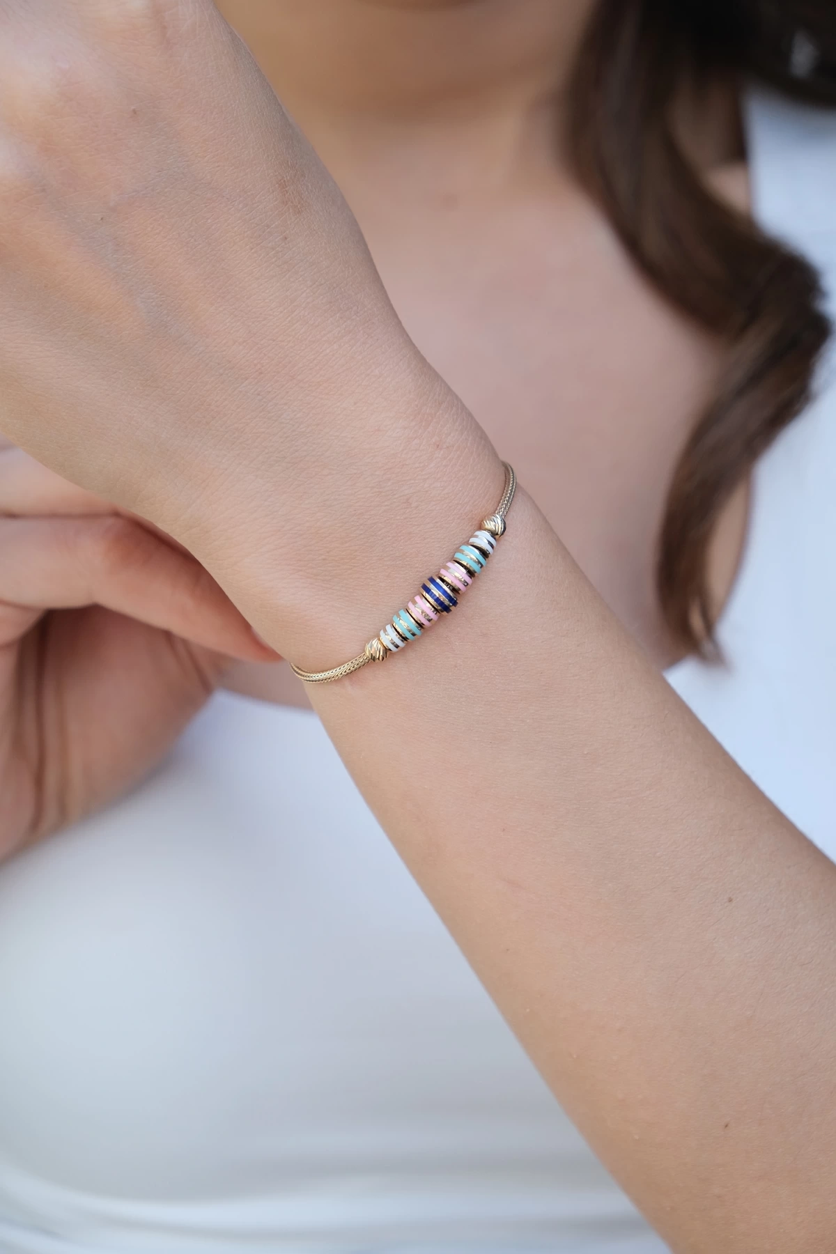 Asil 14 Ayar Renkli Mineli Altın Bileklik BLK5539